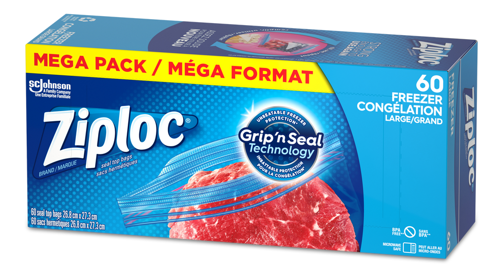 Ziploc Large Plastic Freezer Bags Mega Pack, 760mL, 60pk Canadian Tire