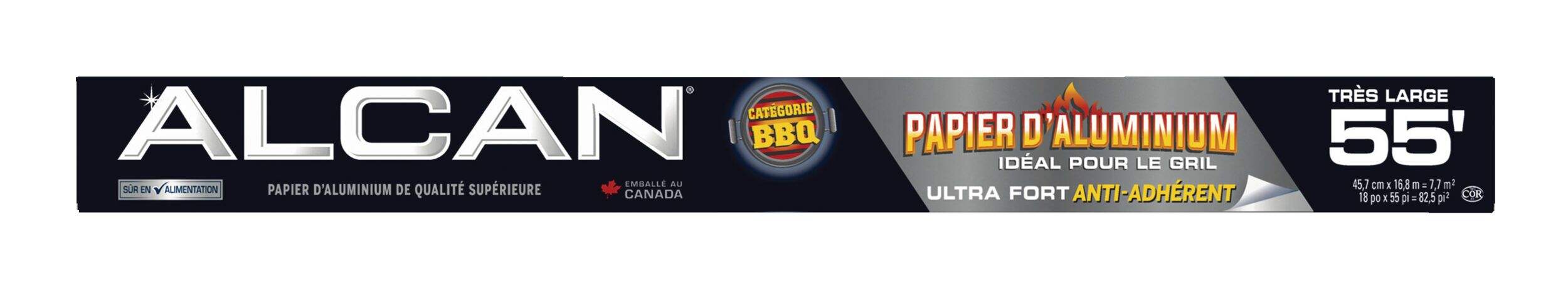 Papier d’aluminium idéal pour le gril Alcan, antiadhésif, emballage économique, 18&nbsp;po x 55&nbsp;pi Front_Flat