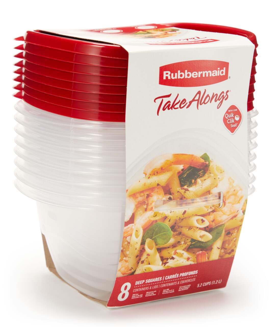  Rubbermaid TakeAlongs Deep Square Food Storage Containers, 5.2  cups, 8 pack (4 lids + 4 containers): Home & Kitchen