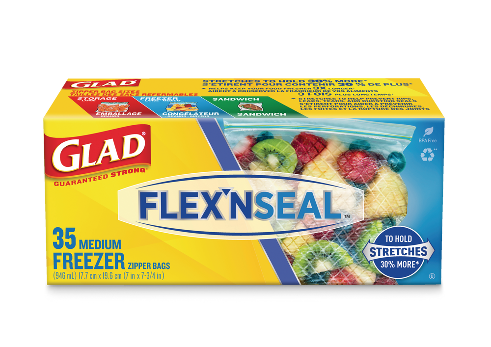 Glad Food Storage Glad Flex'n Seal Freezer Quart Zipper Bags, 35 Ct (Pack  of 4)