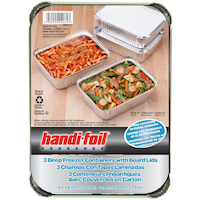 Handi-Foil Deep Freezer Aluminum Food Storage Container with Board Lids, 2.37 L, 3 Count