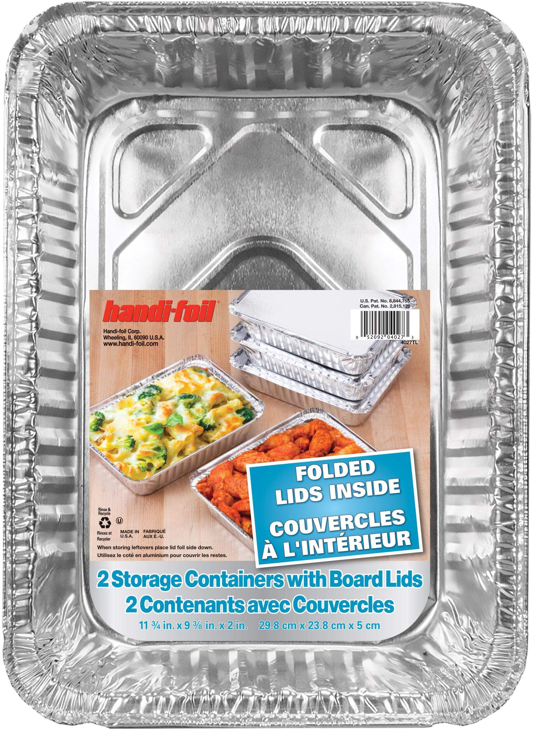 Handi-Foil Large Aluminum Food Storage Container with Board Lids, 3.16 L, 2 Count Overhead_Flat