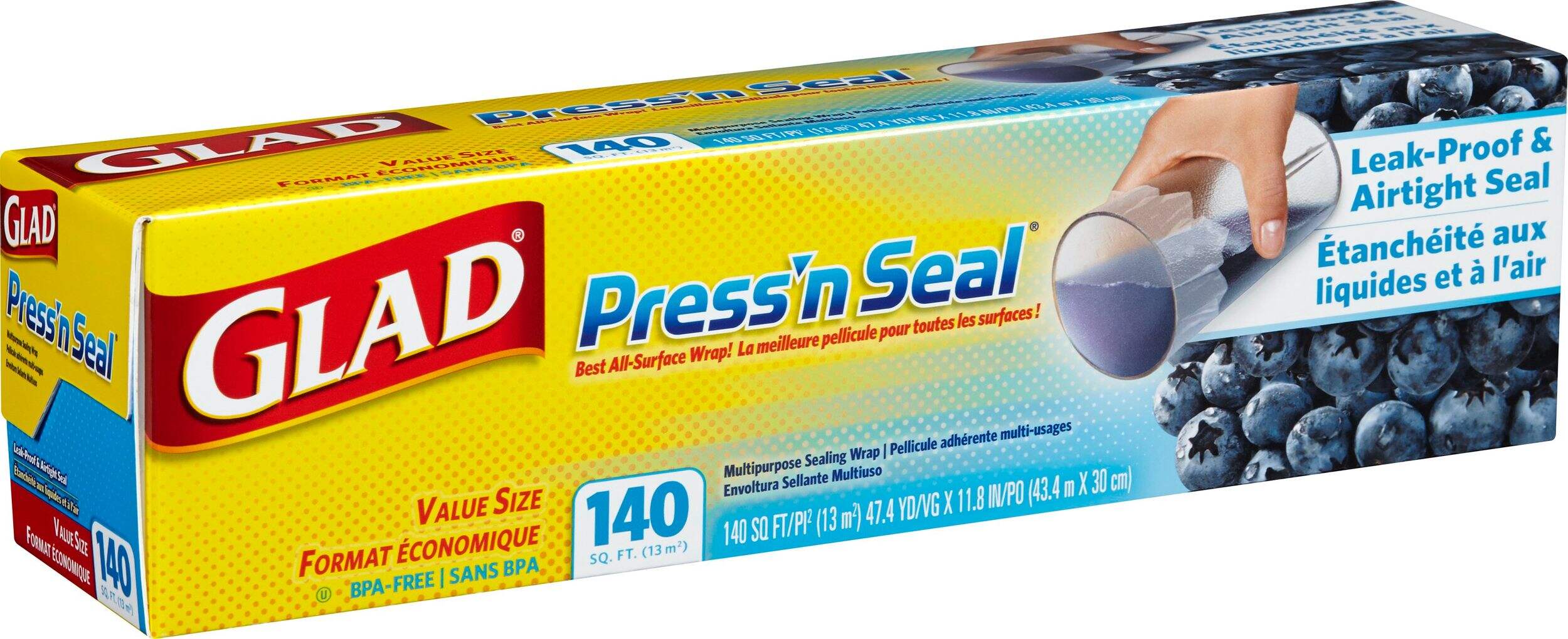 Glad Press 'N' Seal Plastic Wrap, 140-ft Front_Angled_Right