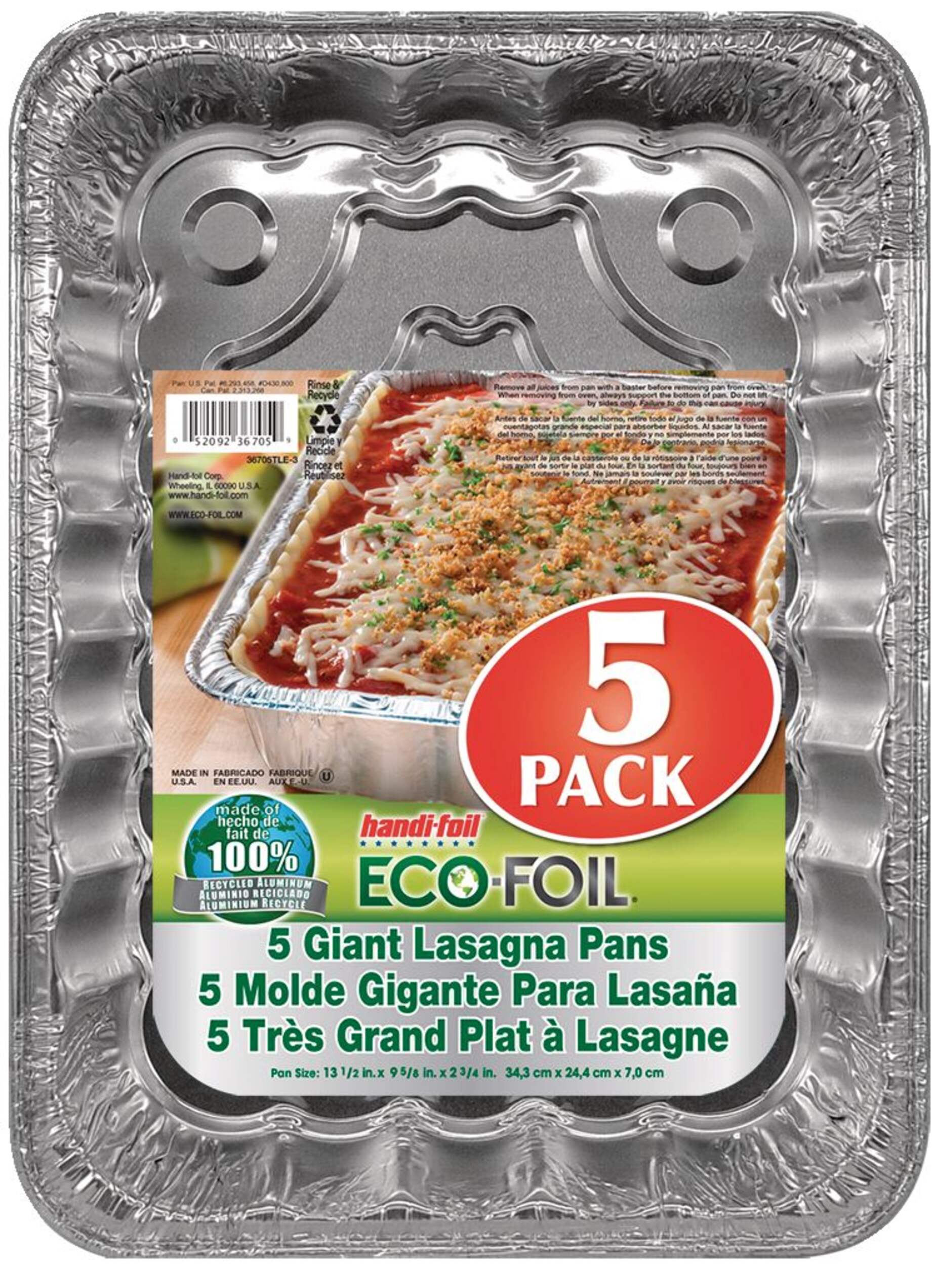 Handi-Foil Aluminum Giant Lasagna Pan, 5.20-L, 5-pk Overhead_Flat