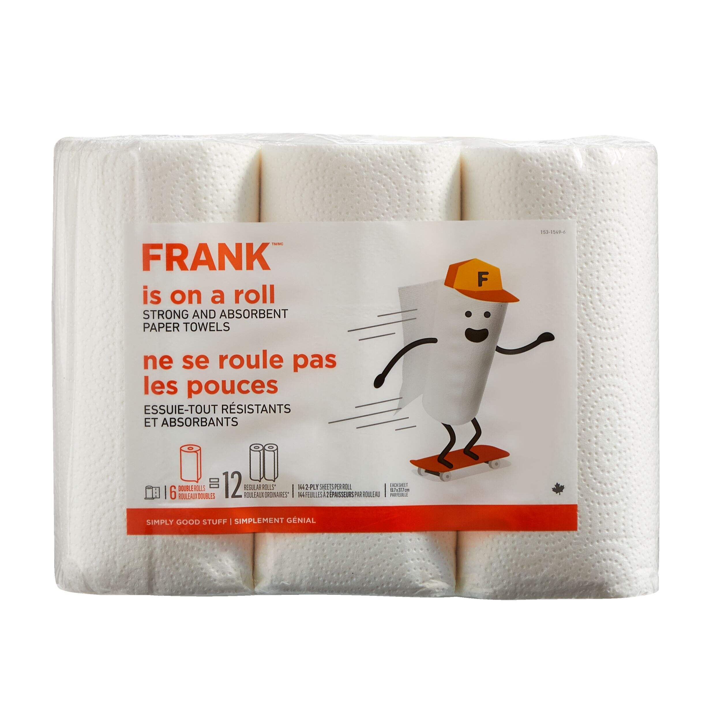 Essuie-tout FRANK, paq. 6, taille de feuille ajustable Front_Flat