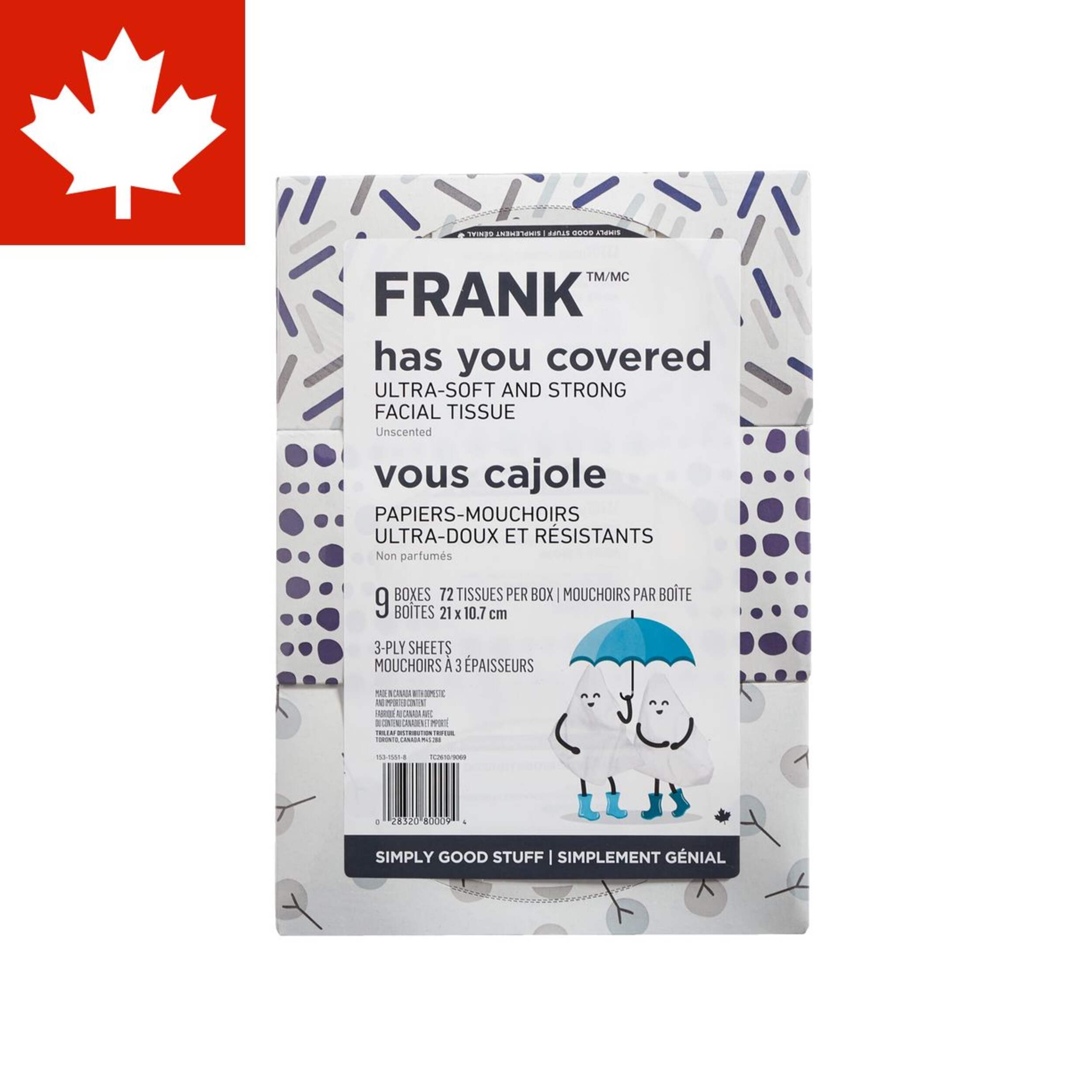 FRANK Facial Tissues, 9-pk, Ultra-Soft & Strong Front_Flat