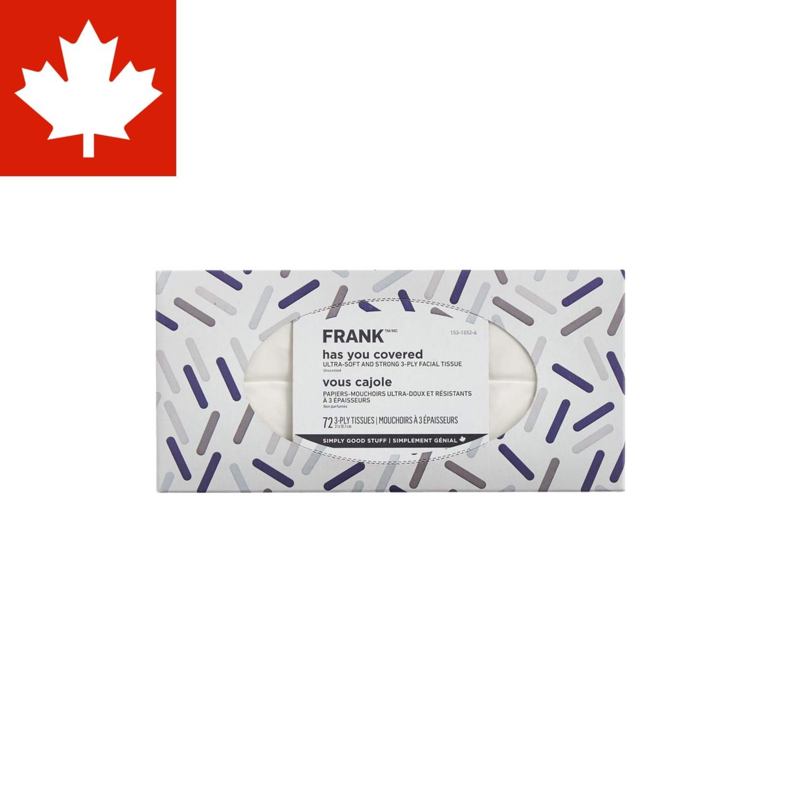 FRANK Ultra-Soft & Strong Facial Tissue, 3-ply, 72-pk Front_Flat