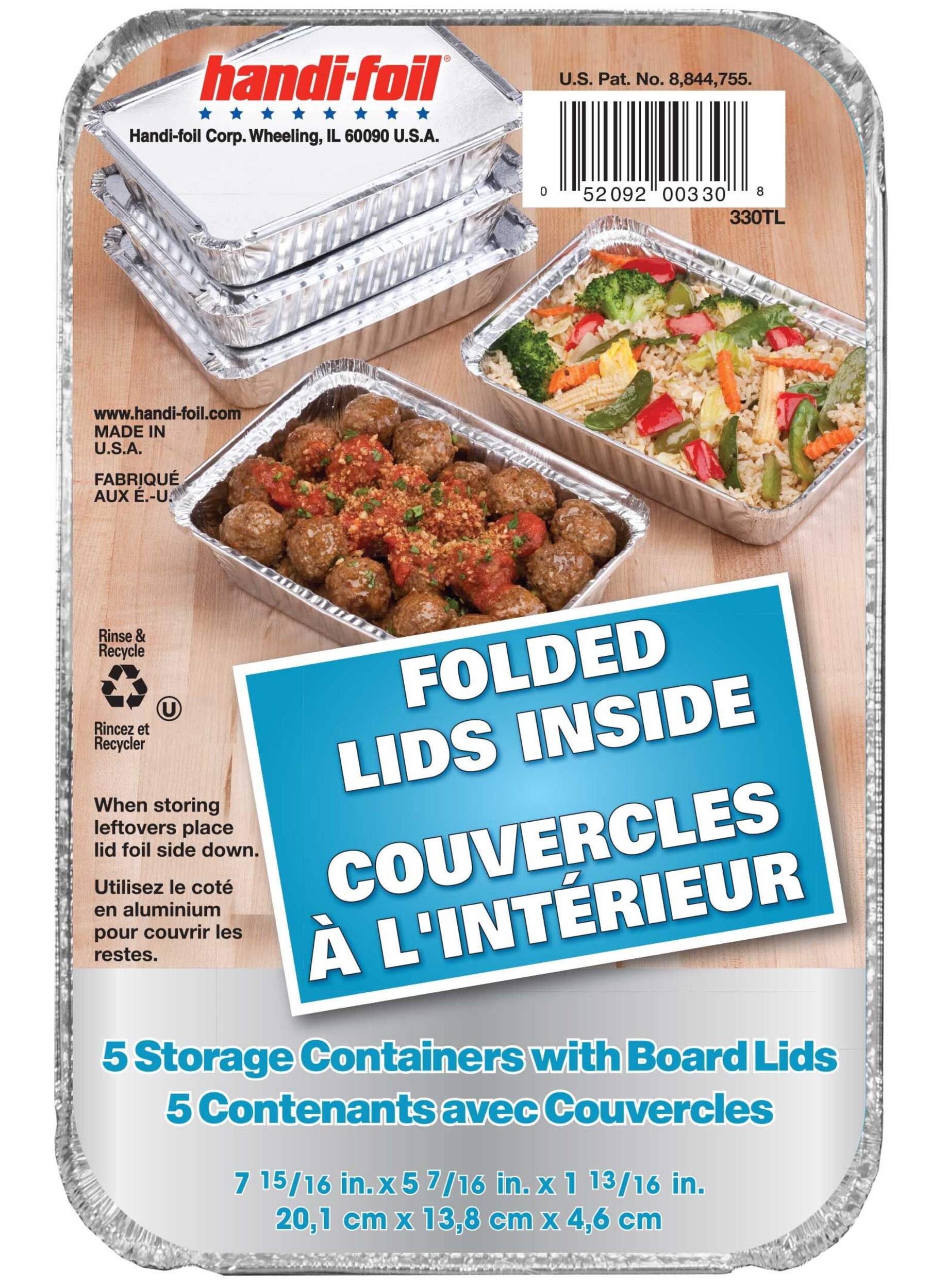 Handi-Foil Storage Aluminum Containers with Board Lids, 9 L, 5 Count Overhead_Flat