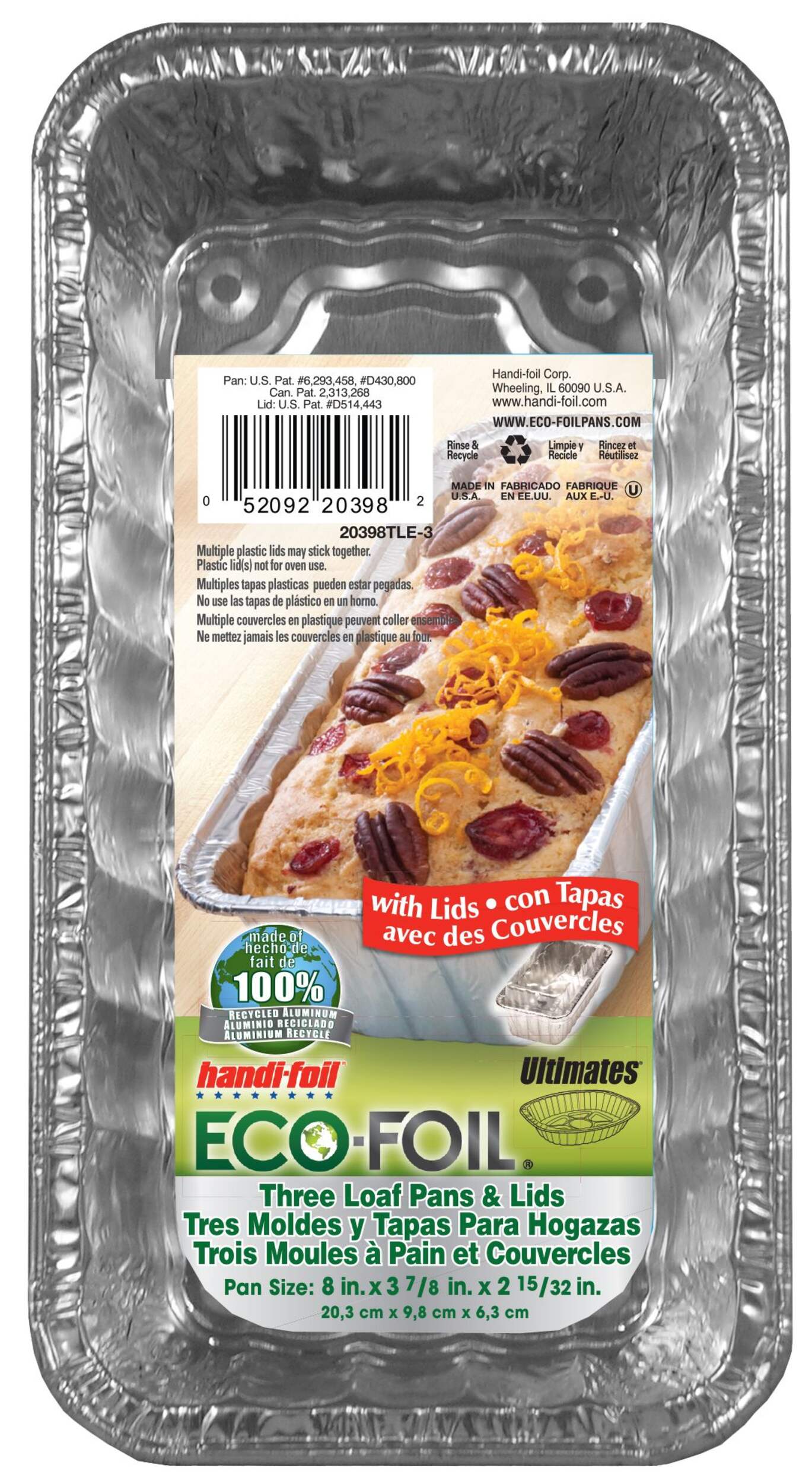 Handi-Foil Aluminum Loaf Pan with Board Lids, 2-L, 3-pk Overhead_Flat
