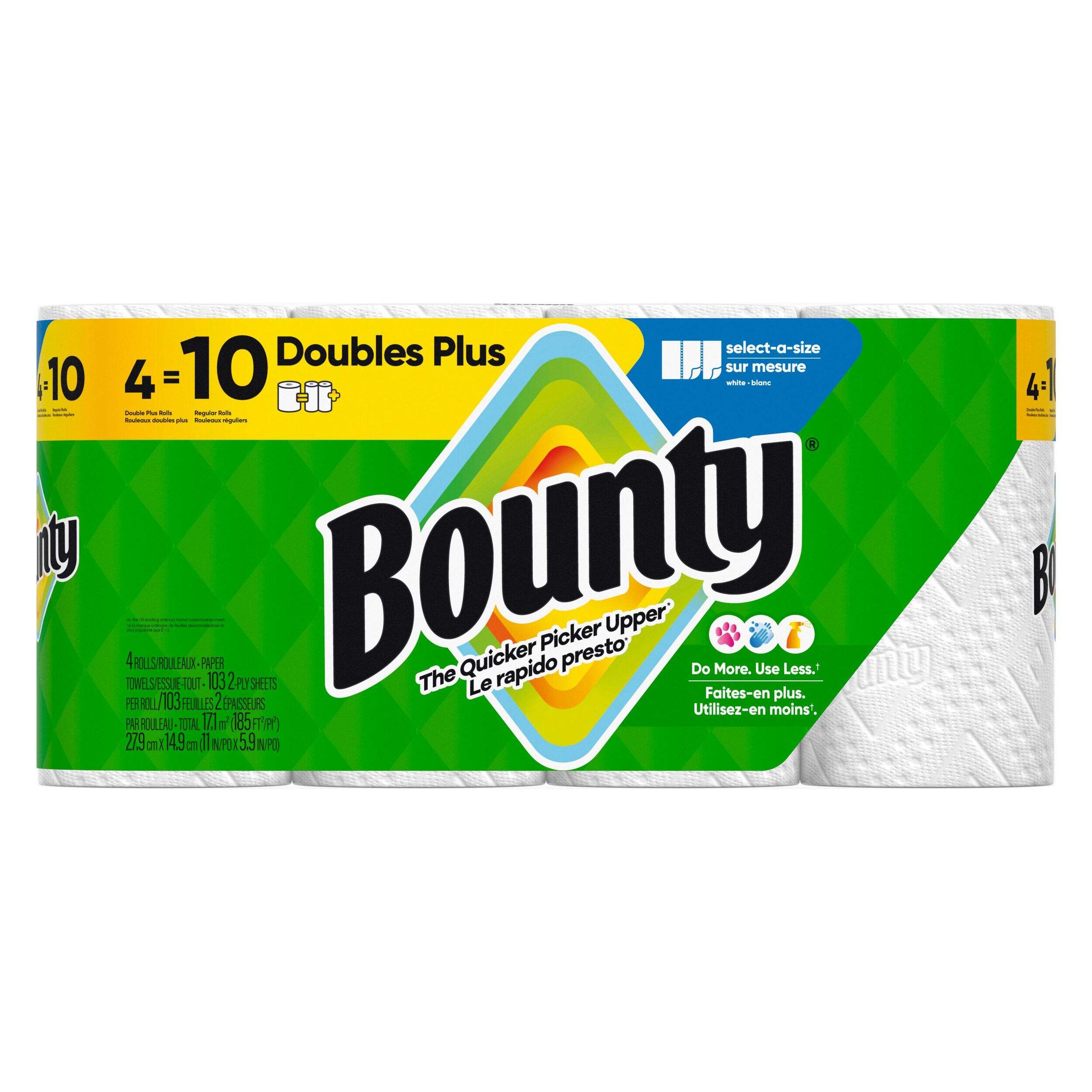 Bounty Select-A-Size Double Plus Roll Paper Towel, 2-ply, 4-pk Front_Flat