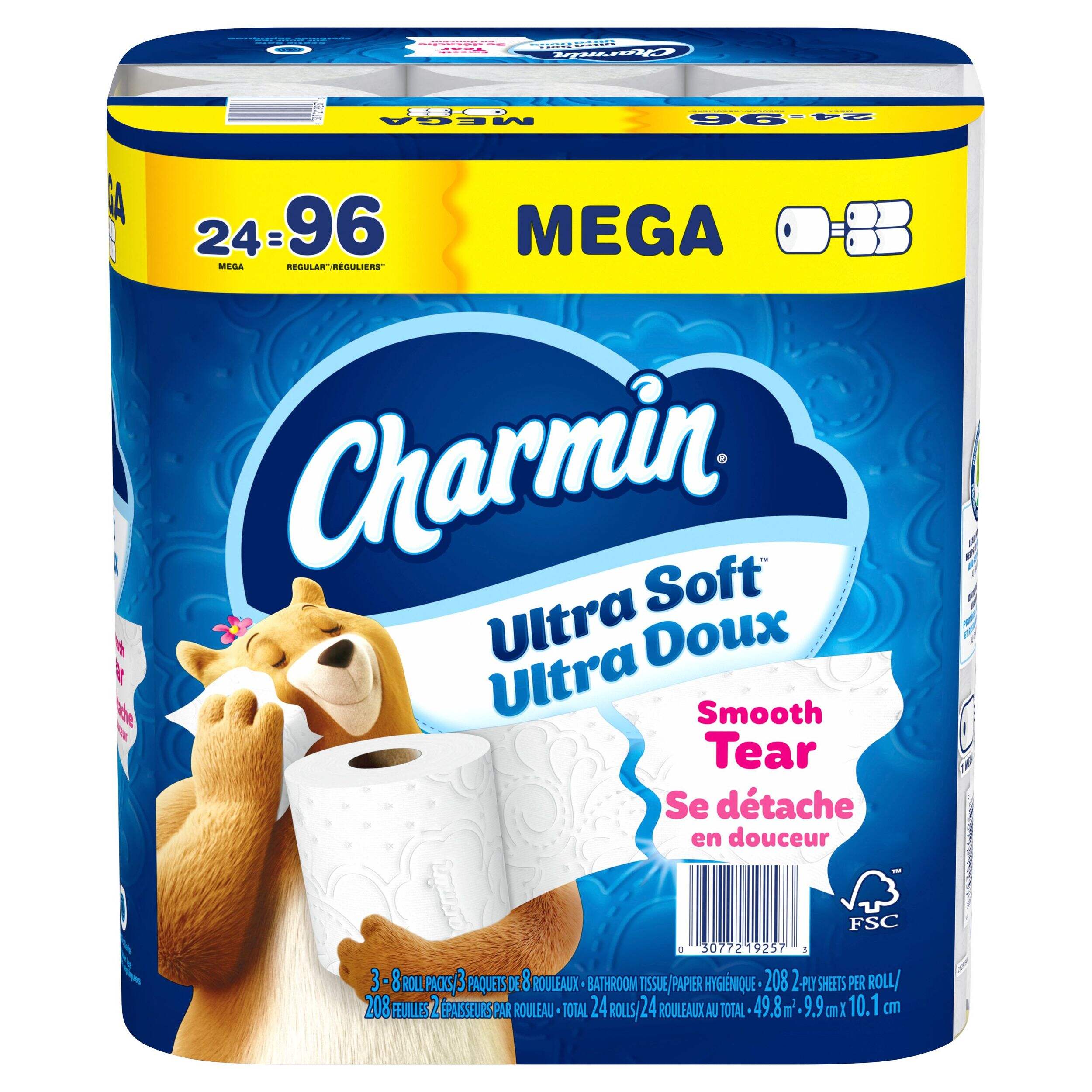 Charmin Ultra-Soft Mega Triple Roll Bathroom Toilet Paper, 2-Ply Tissue, 24-pk Front_Elevated