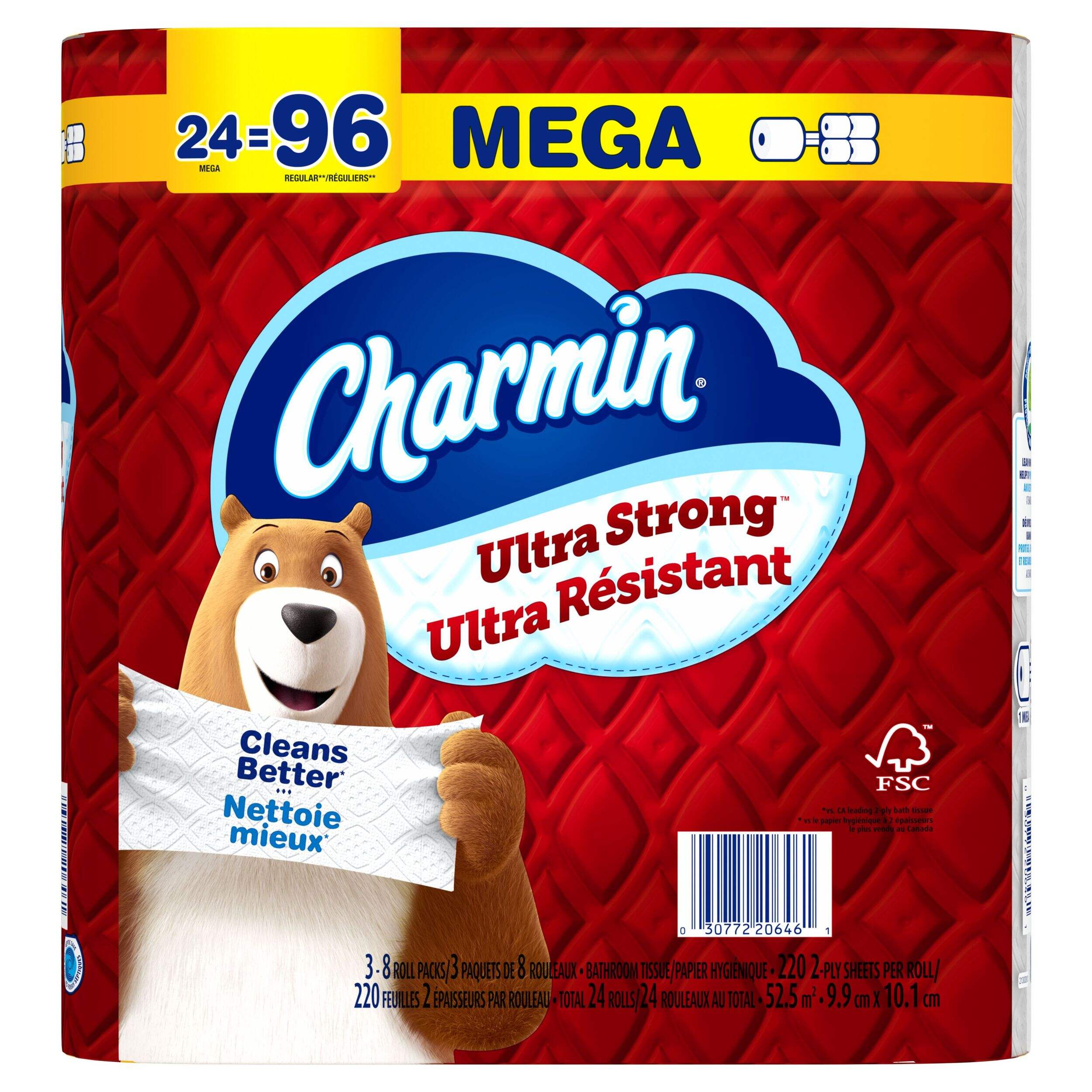 Charmin Ultra-Strong Mega Triple Roll Bathroom Toilet Paper, 2-Ply Tissue, 24-pk Front_Flat