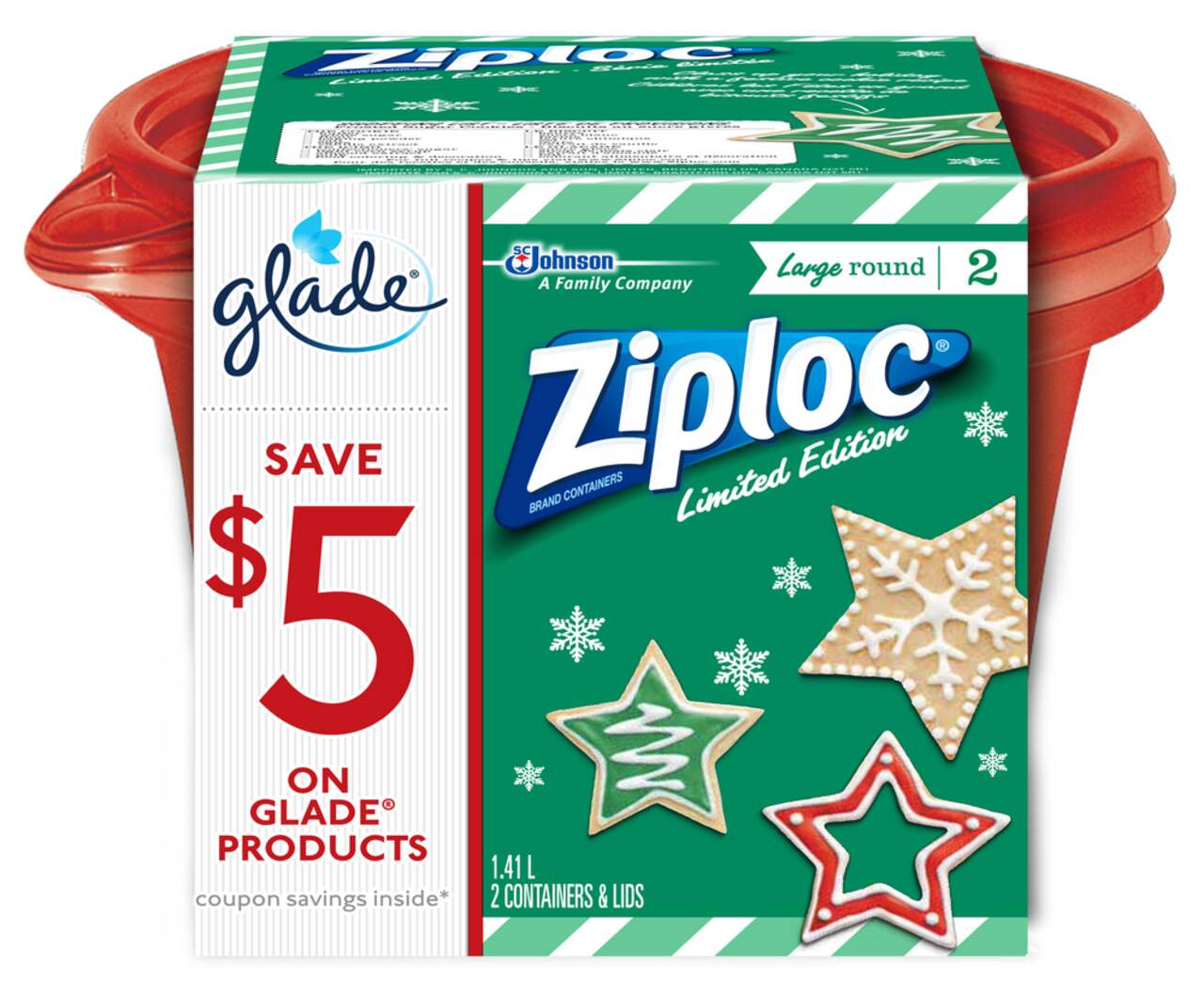  Ziploc Limited Edition Christmas Containers (Red/Gold) : Health  & Household