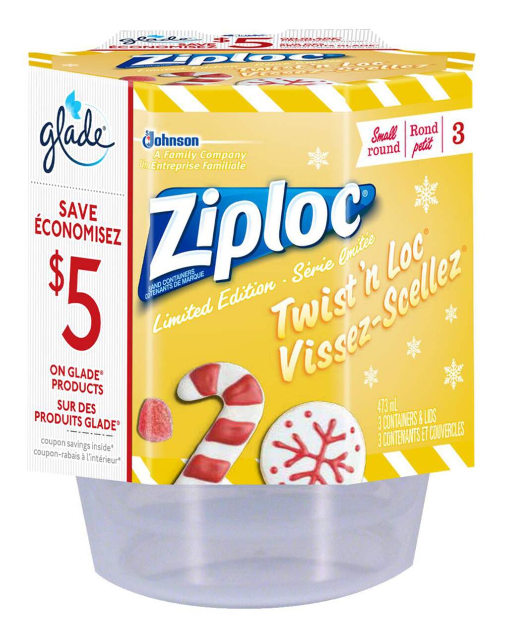 Ziploc Brand Holiday Food Storage Containers Twist 'n Loc, Small Round, 3  Count