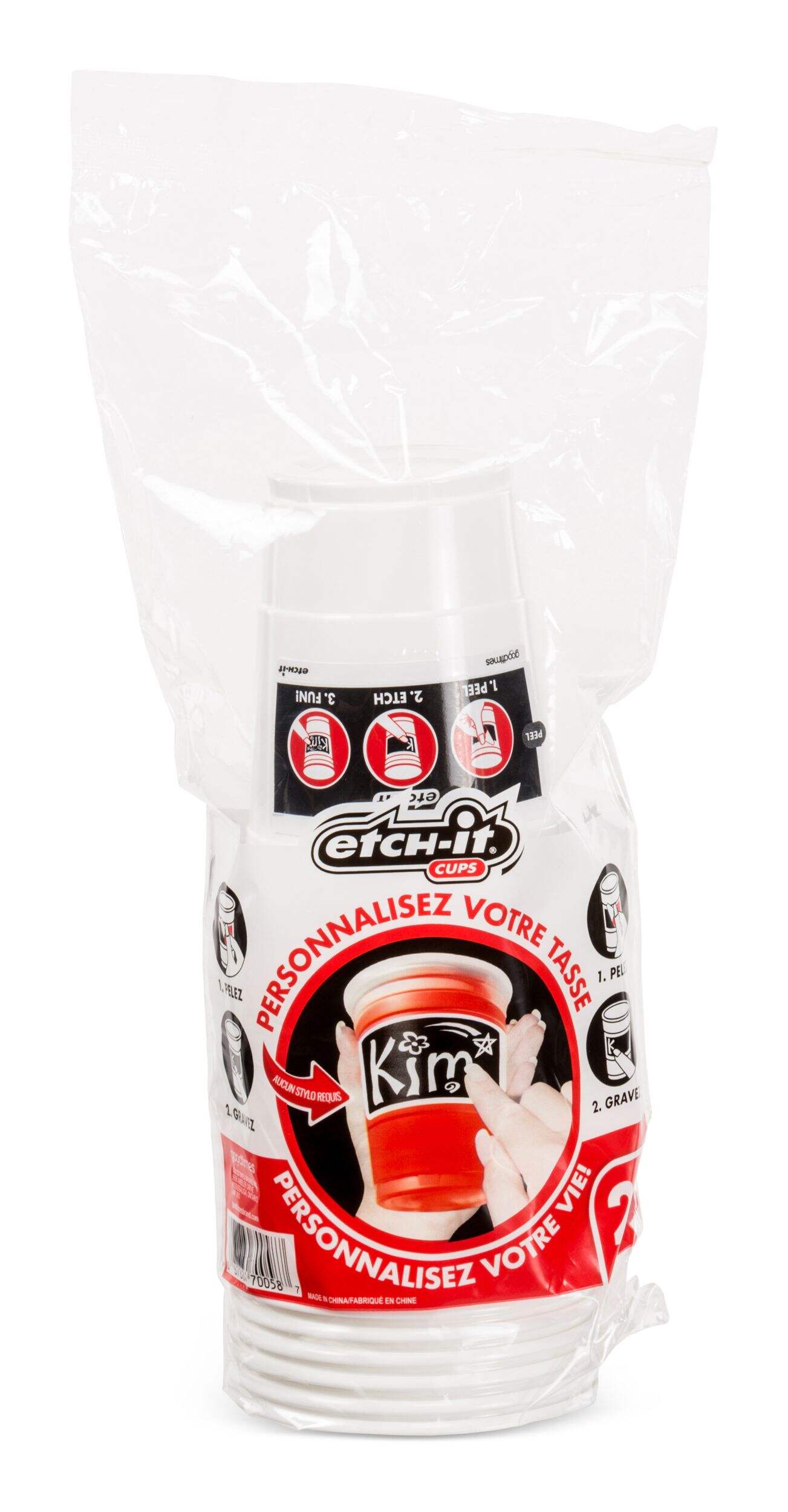 Plastic Etch-It Cups, White/Red, 16-oz, 20-pk, for Graduation/New Year's Eve/Christmas Front_Flat