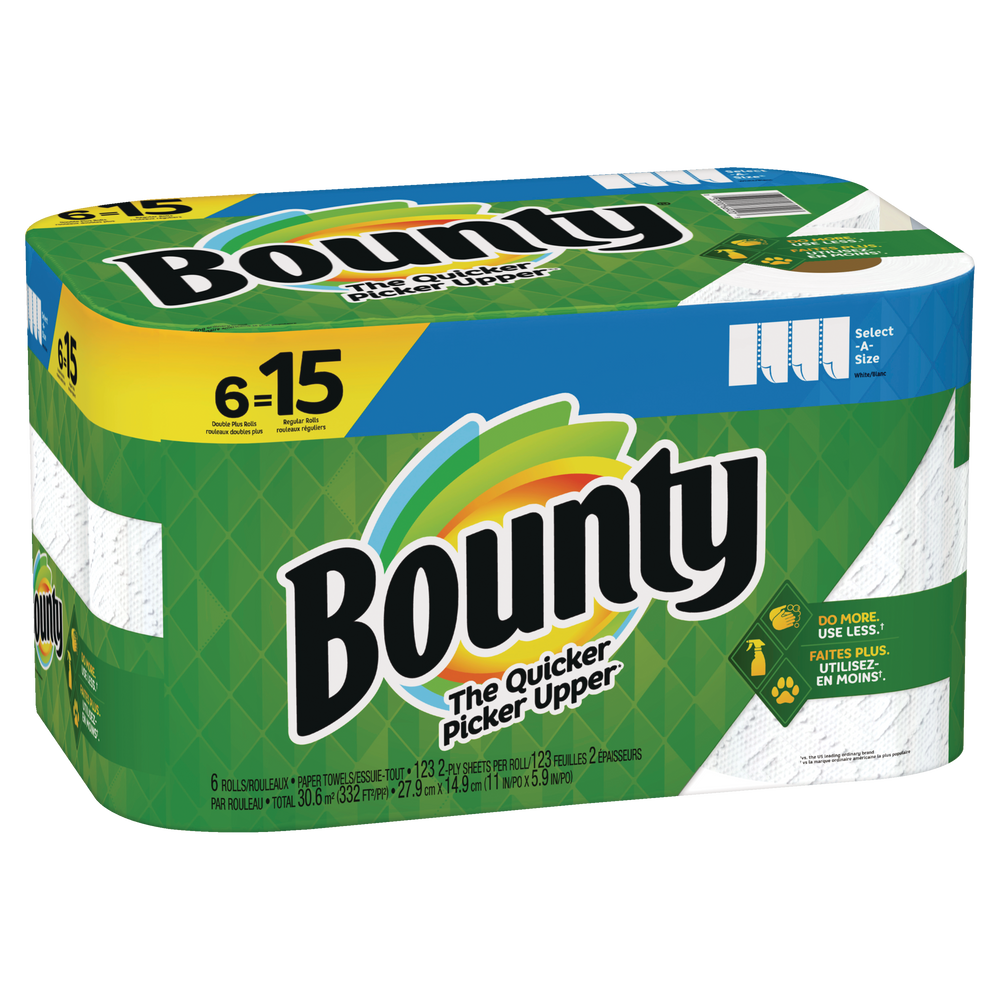 Bounty SelectASize Double Plus Roll Paper Towel, 2ply, 6pk