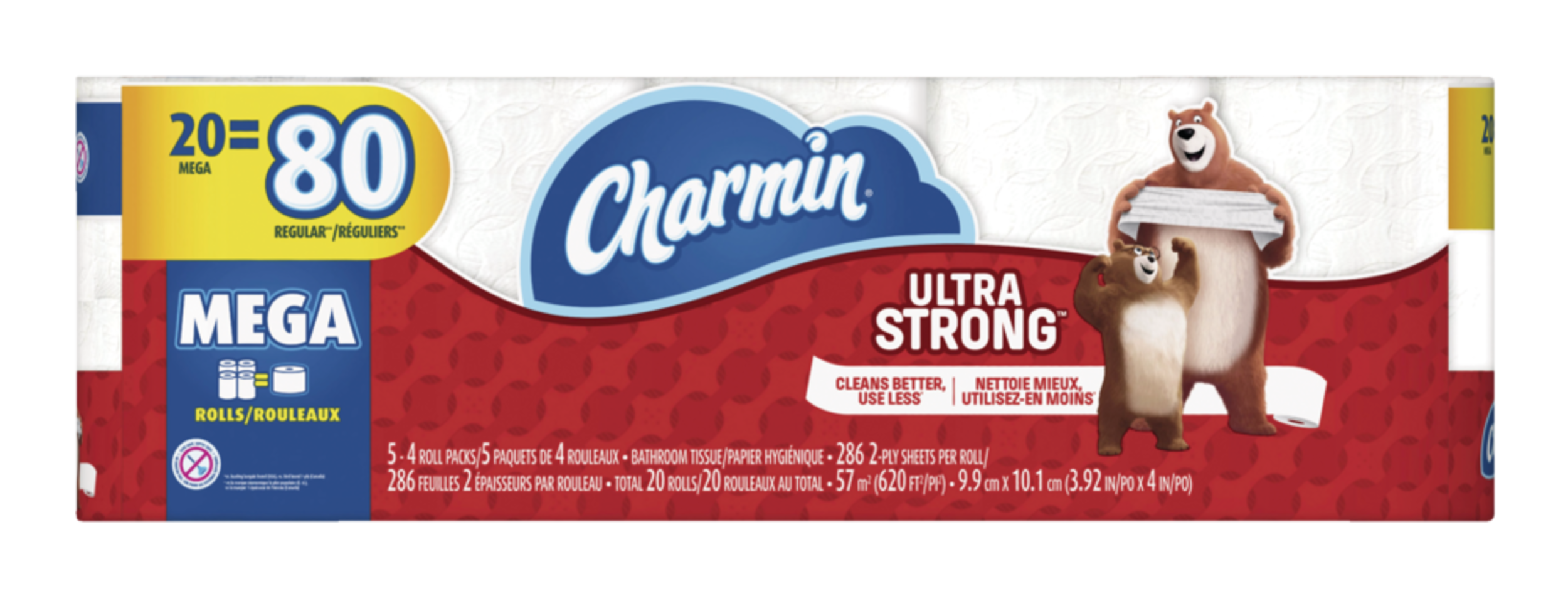 Charmin Ultra-Strong Mega Roll Toilet Paper, 20-Roll Front_Flat