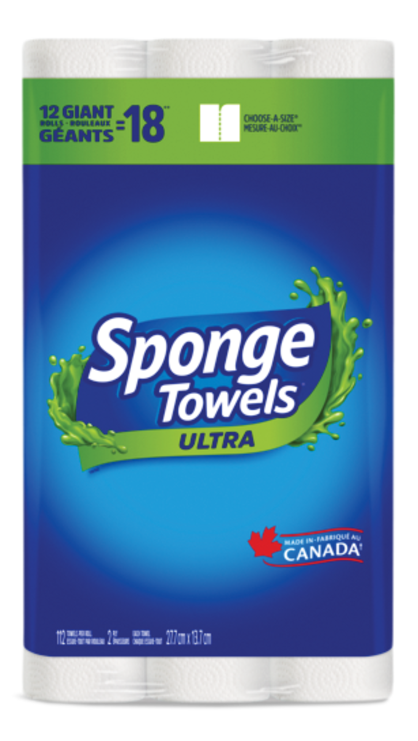 SpongeTowels Ultra ChooseASize Giant Roll Paper Towels, 2ply, 12pk
