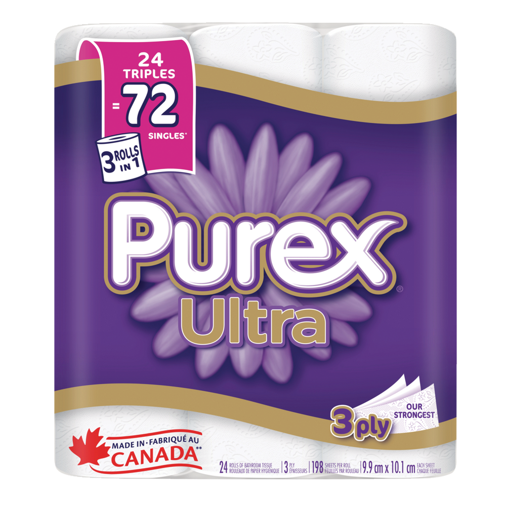 Purex Ultra Triple Roll Toilet Paper, 3ply Tissue, 24pk Canadian Tire