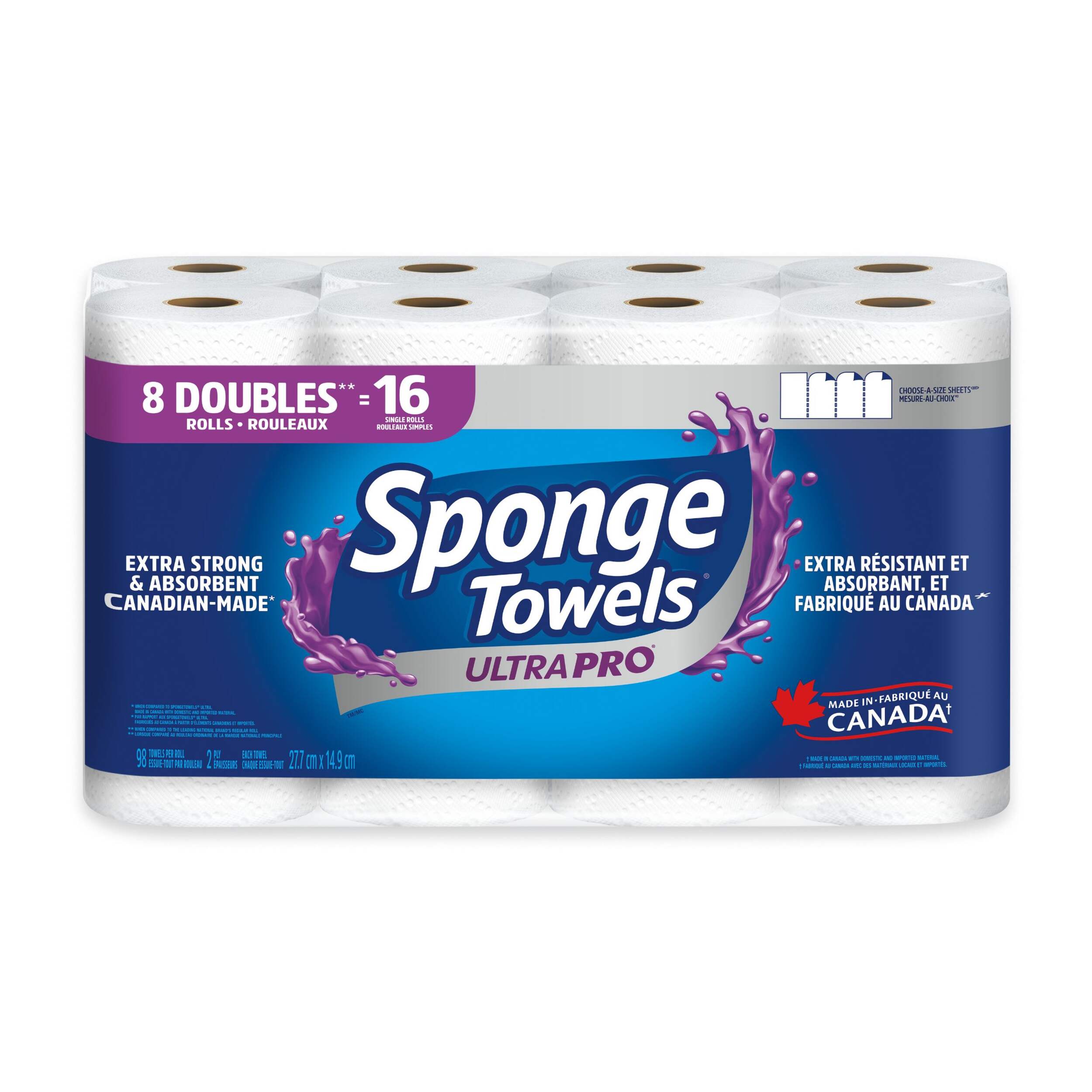 Sponge Towels Ultra Pro Paper Towels, 8=16 rolls, 98-pk Front_Elevated