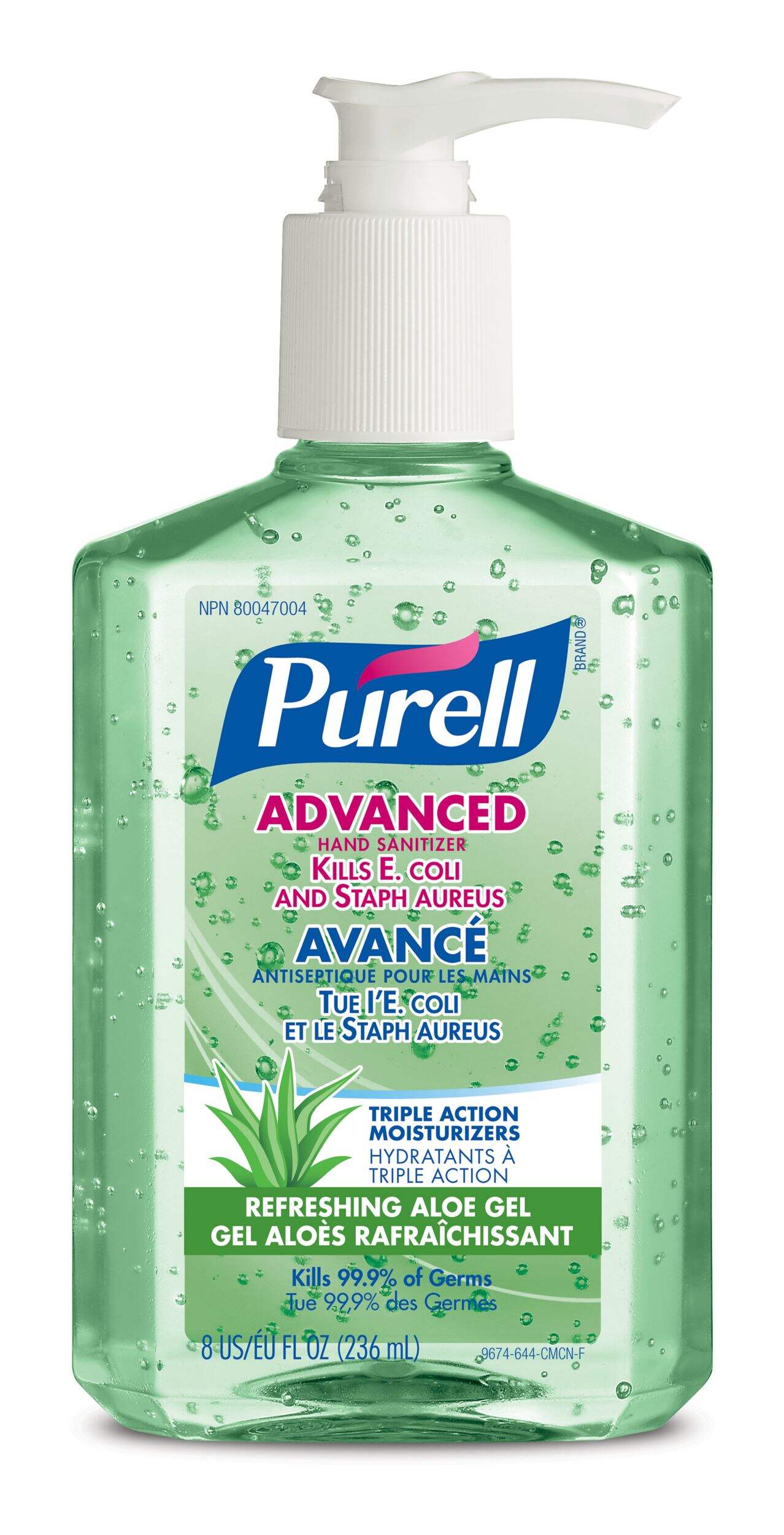 Gel désinfectant pour les mains Purell Advanced Instant Pump avec aloès, parfum frais, 236 mL Front_Flat