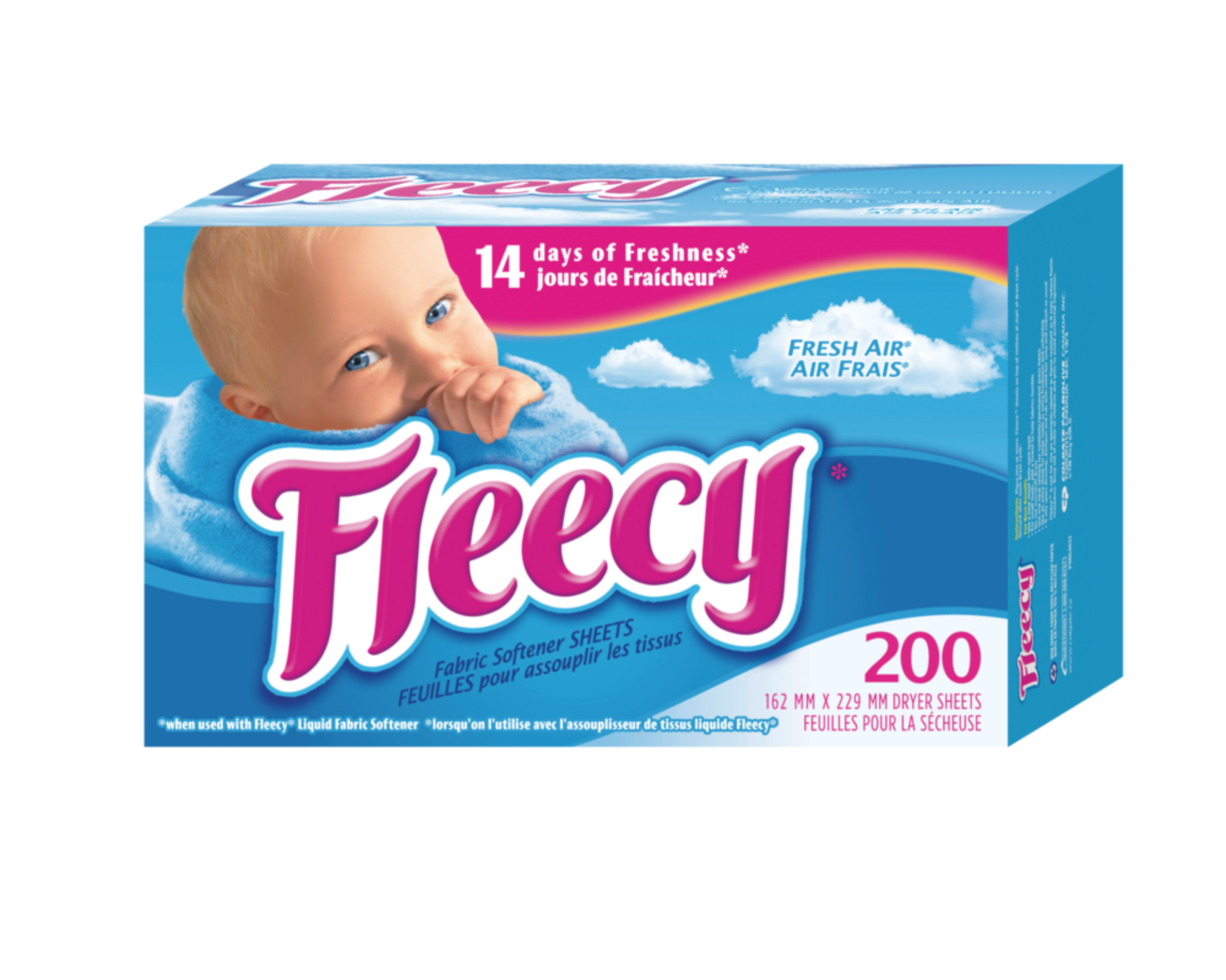 Fleecy Fresh Air Fabric Softener Dryer Sheets, Fresh Scent, 200pk