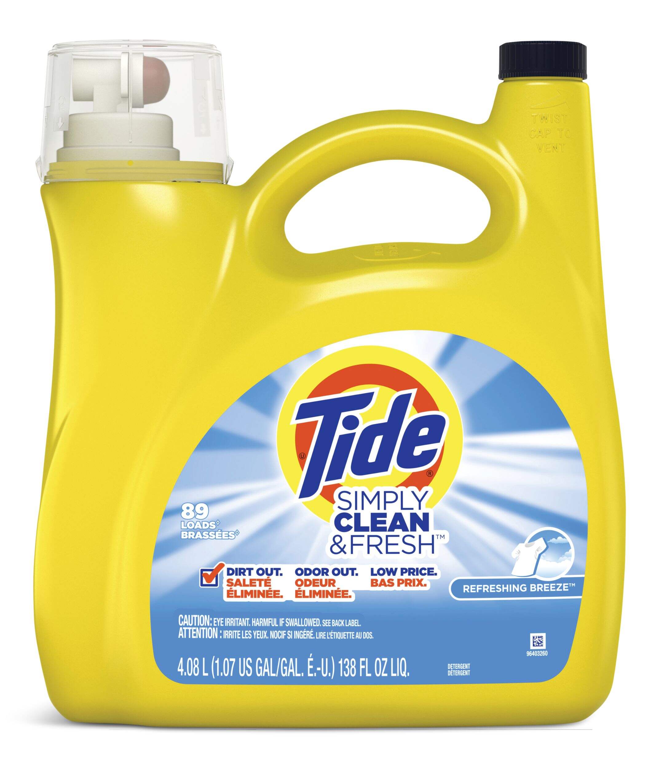 Détergent à lessive liquide Tide Simply, brise rafraîchissante, 3,4 L, 74 brassées Front_Flat