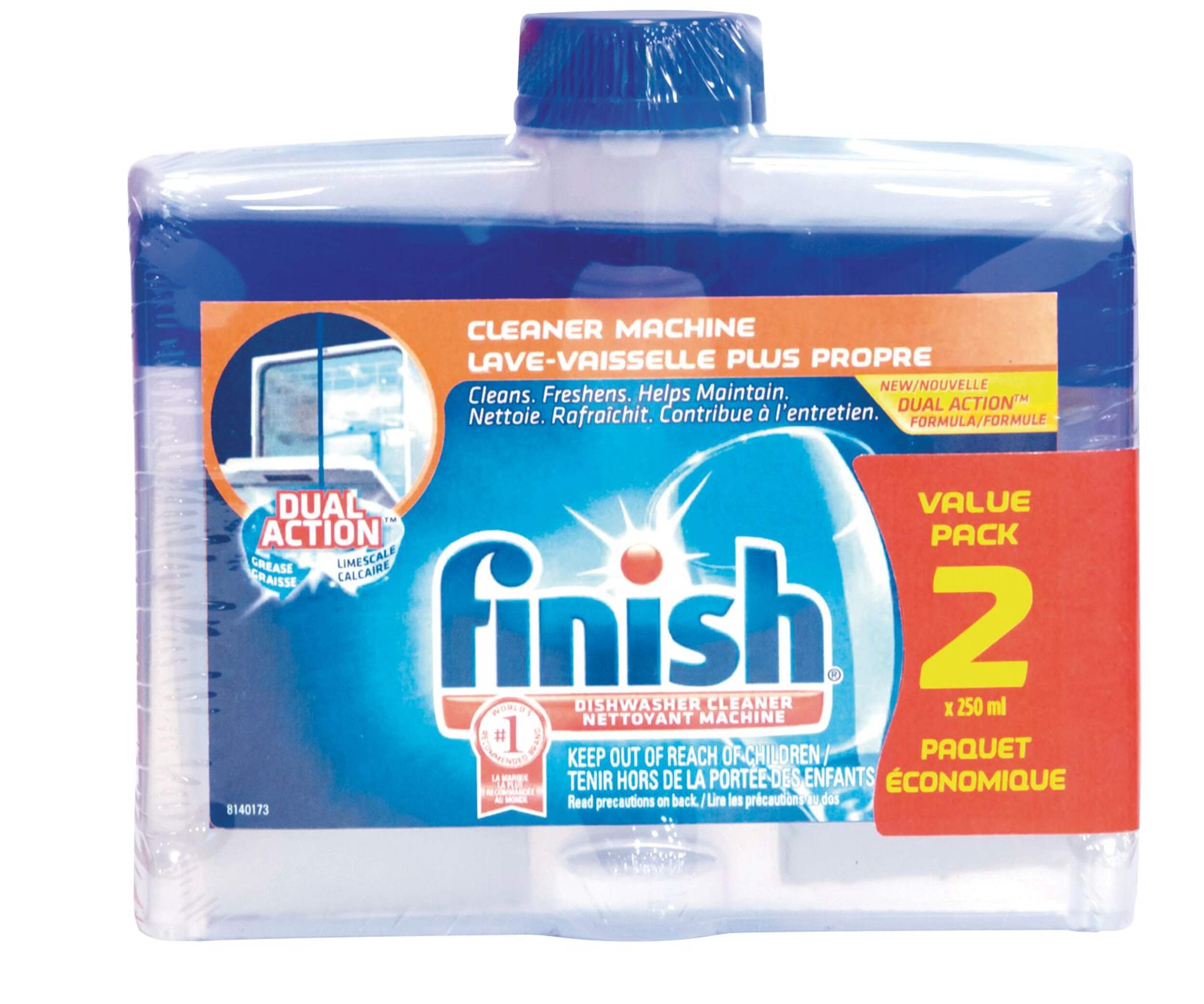 Finish Liquid Dishwasher Cleaner, Fresh Scent, 250-mL, 2-pk Front_Flat