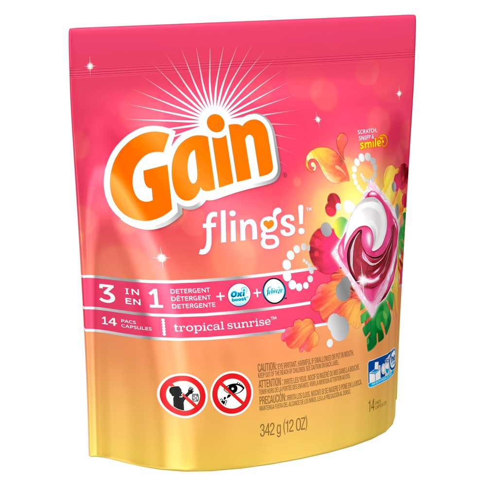 Gain Flings Laundry Detergent Pods, Tropical Sunrise, 14pk Canadian Tire
