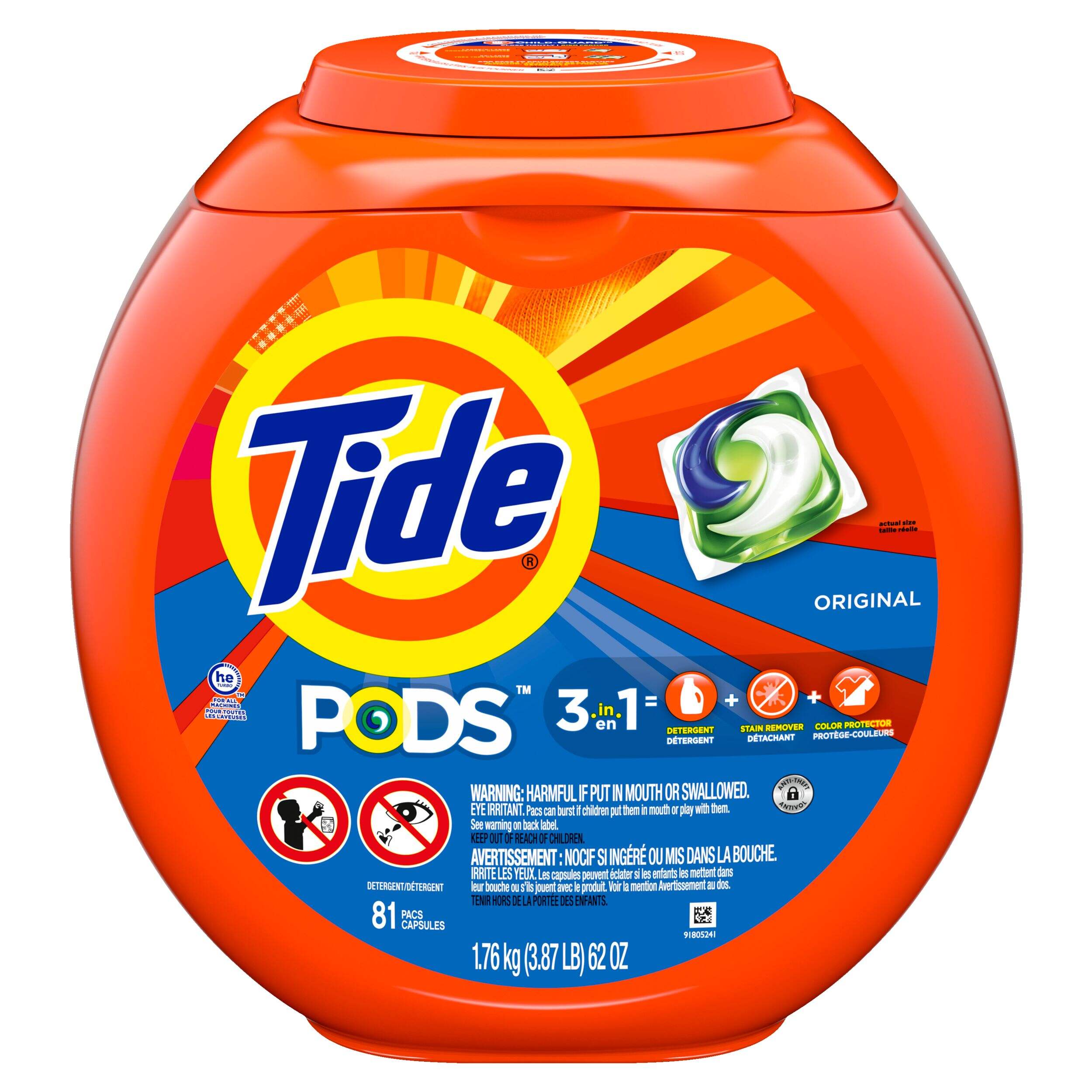 Capsules de détergent à lessive liquide Tide PODS, original, paq. 81 Front_Flat
