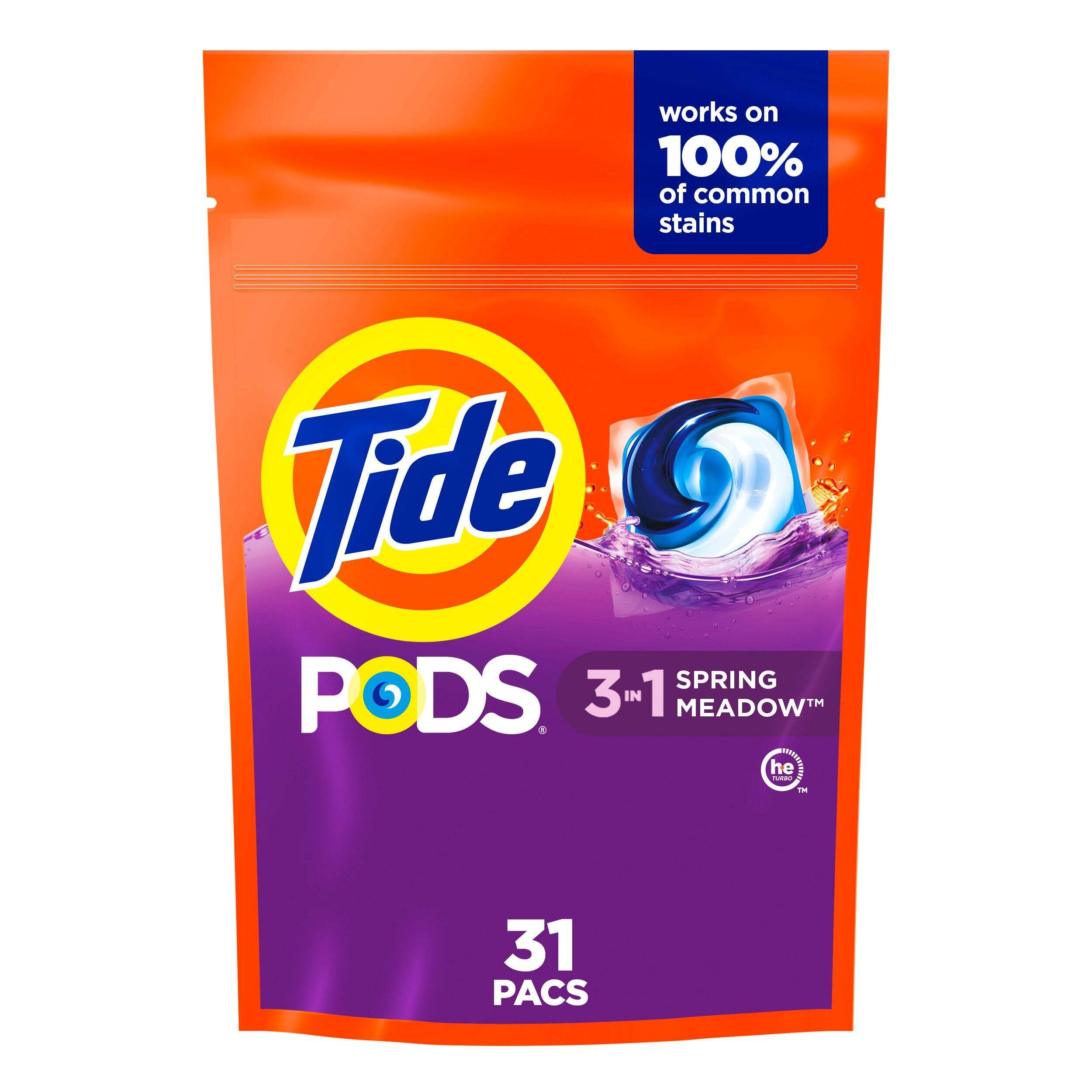 Tide PODS 3-in-1 Laundry Detergent Soap Pacs, Spring Meadow Scent, 31-pk Front_Flat