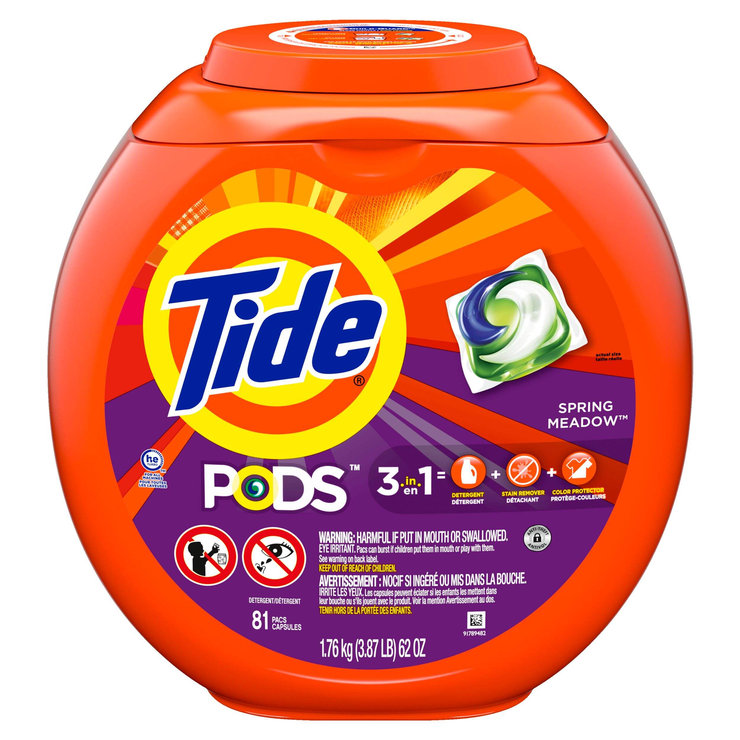 Capsules de détergent à lessive liquide Tide PODS, parfum Spring Meadow, paq. 81 Front_Flat