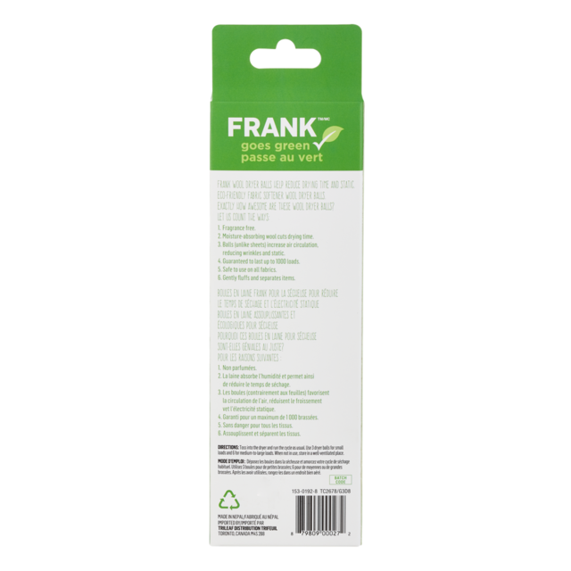 FRANK Wool Dryer Balls, Unscented, 3pk Canadian Tire