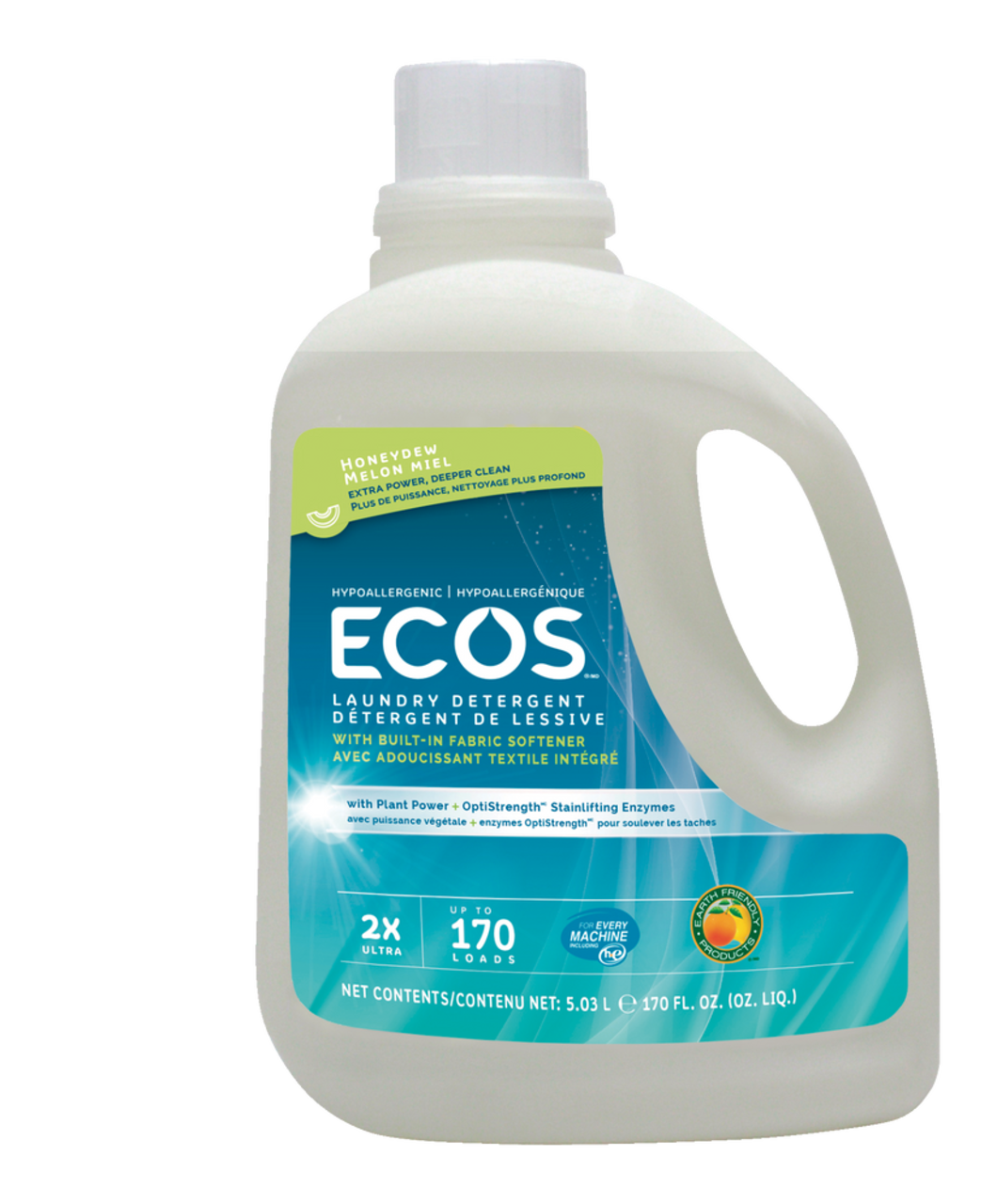 Ecos Hypoallergenic Liquid Laundry Detergent, Honeydew Melon Scent,  170-Load, 5-L