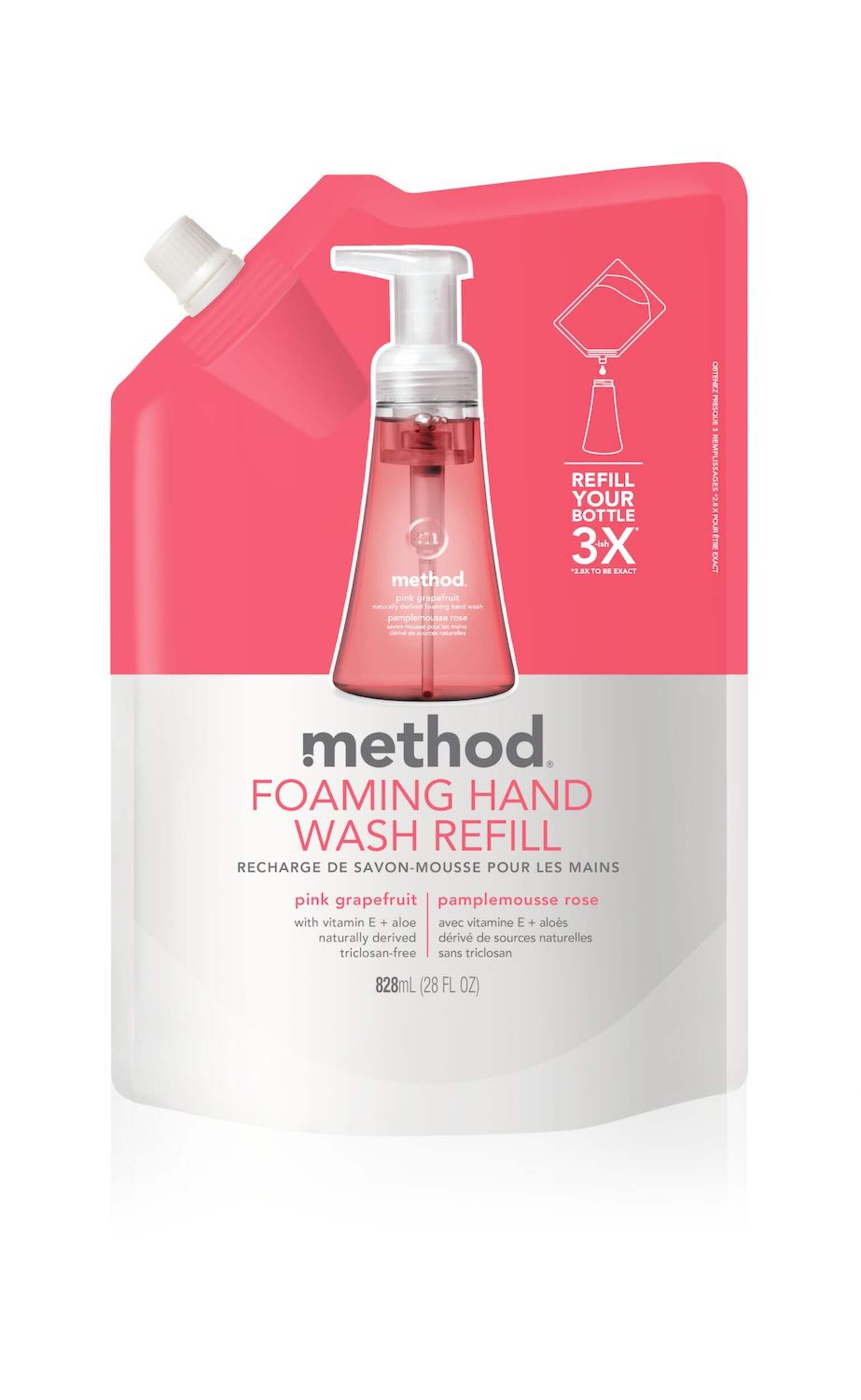 method Foaming Hand Soap Refill, Pink Grapefruit Scent, 828-mL Front_Flat