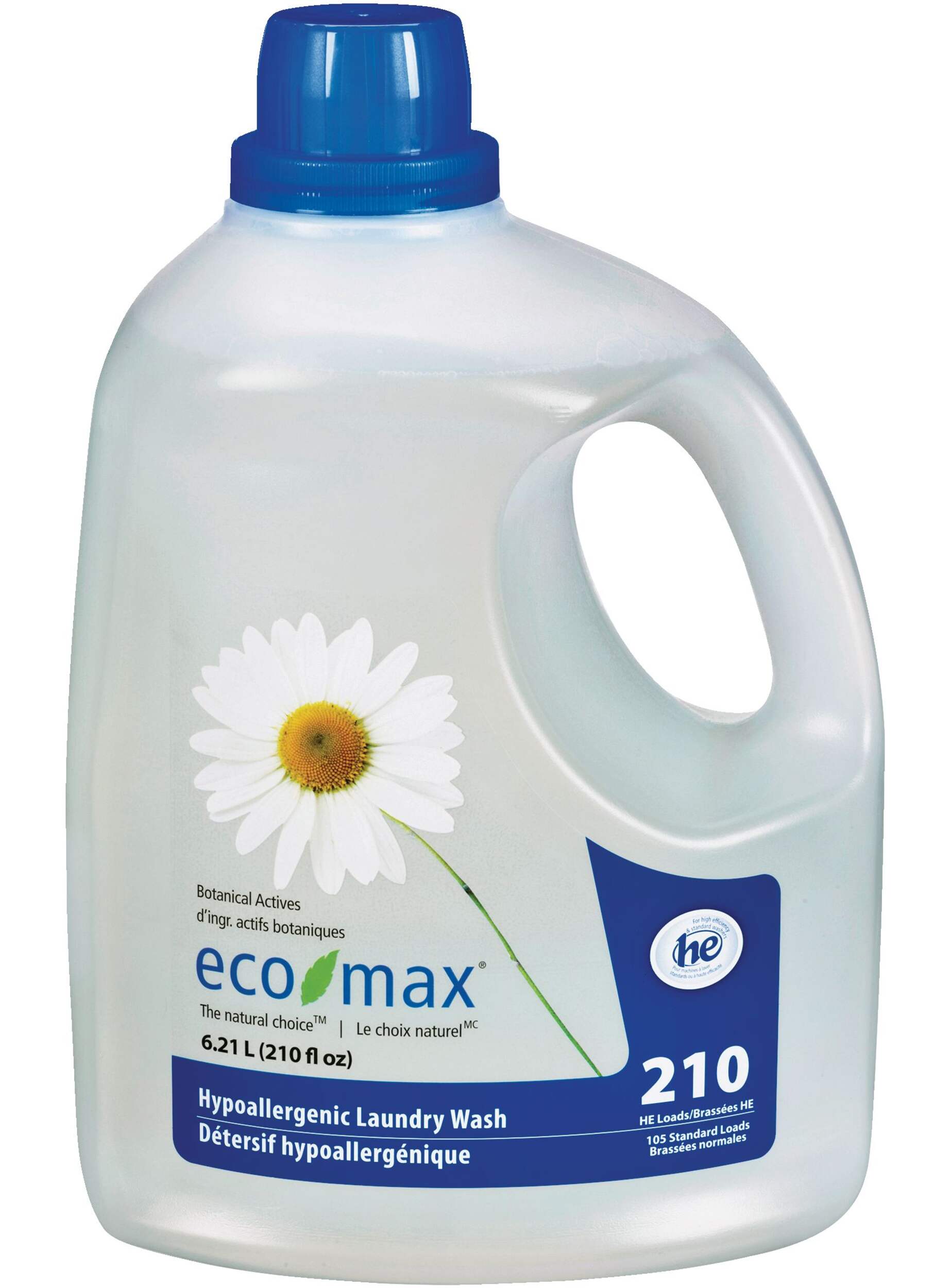 Détergent à lessive liquide hypoallergénique Eco-Max, non parfumé, 210 brassées, 6,21 L Front_Flat