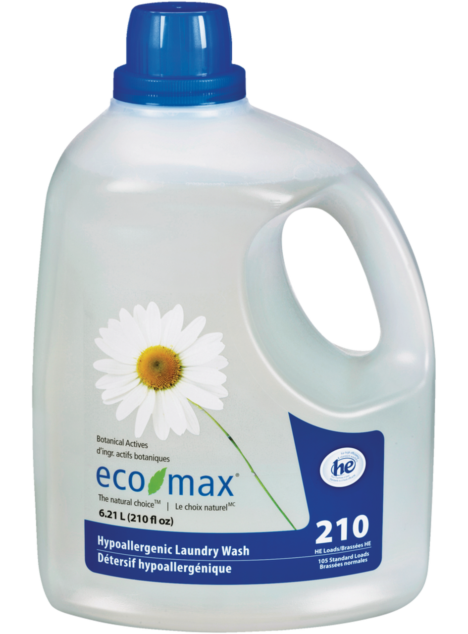 Détergent à lessive liquide hypoallergénique Eco-Max, non parfumé, 210  brassées, 6,21 L