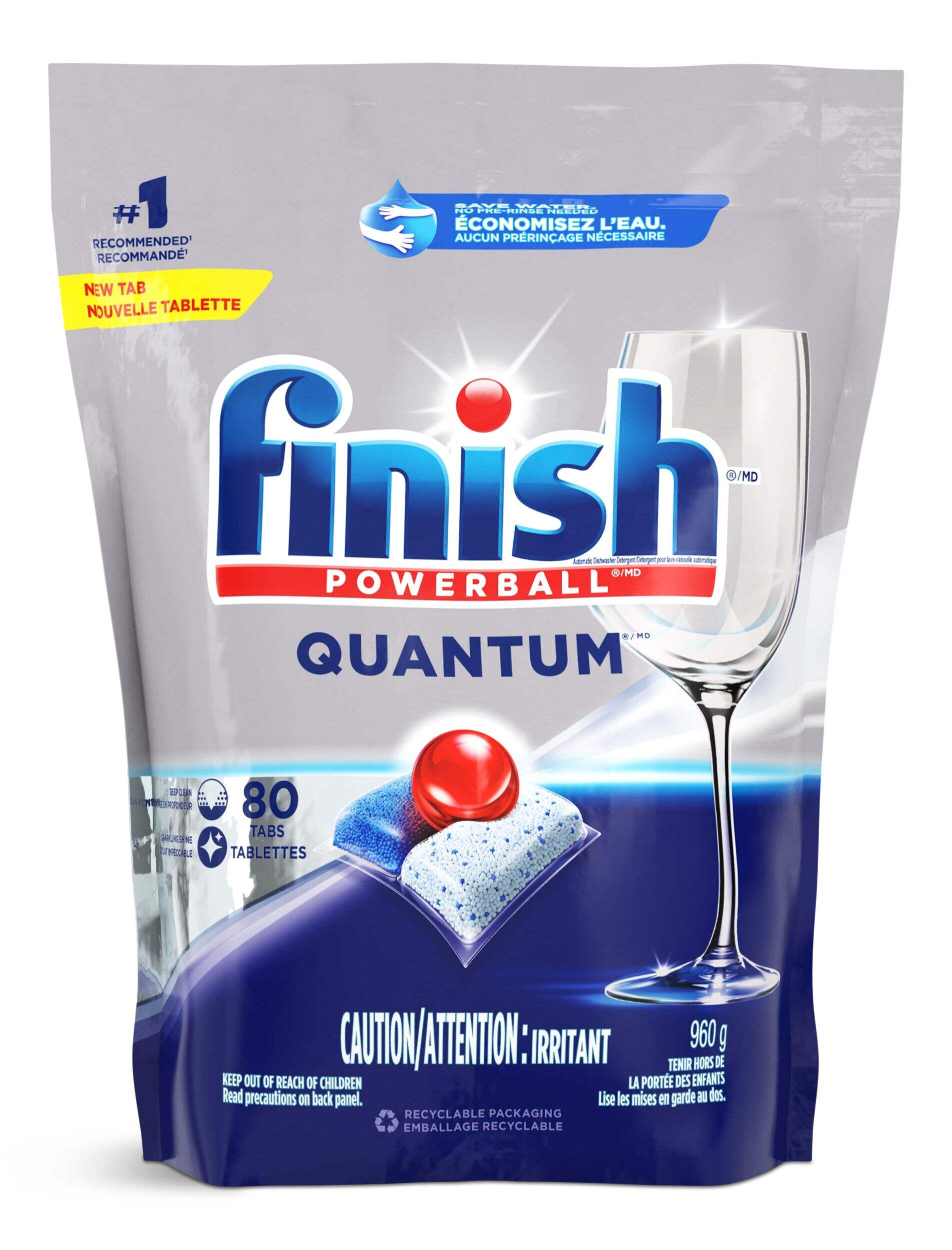 Pastilles de détergent tout-en-un pour lave-vaisselle Finish Quantum Max, parfum frais, paq. 80 Front_Flat