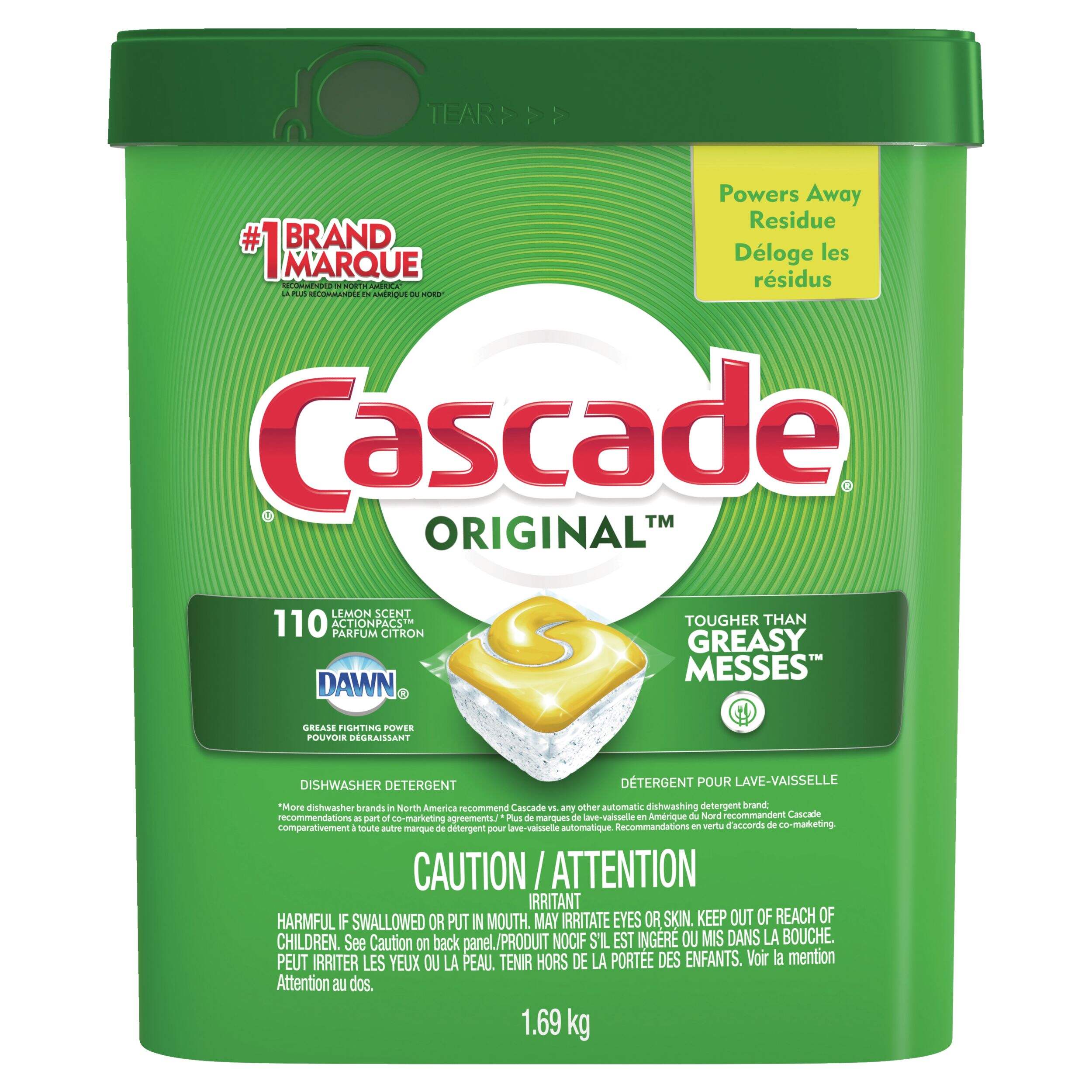 Cascade Original ActionPacs, Dishwasher Detergent Pods, Lemon, 110 Count Front_Flat