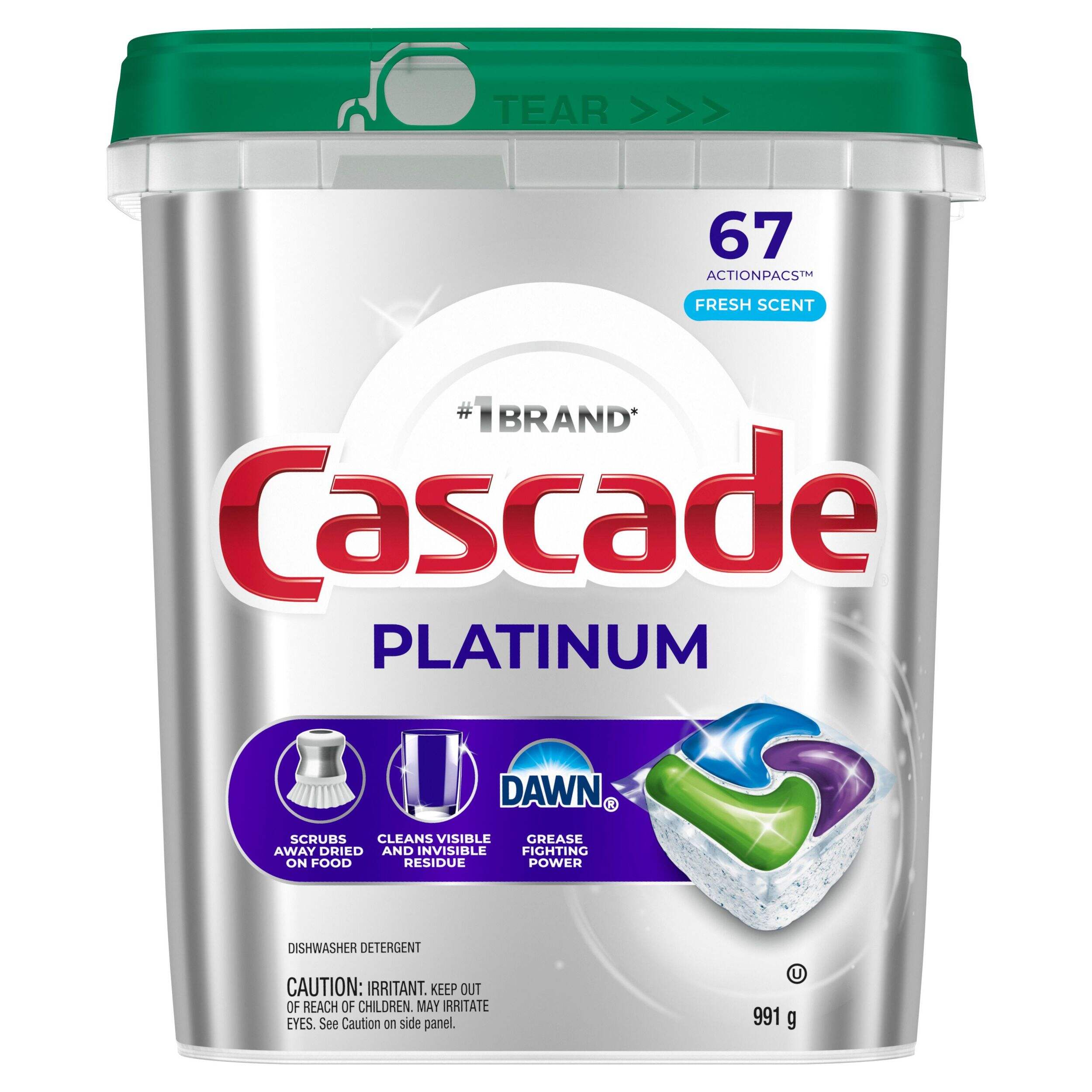 Cascade Platinum ActionPacs Dishwasher Detergent Pods, Fresh, 67 Count Front_Flat