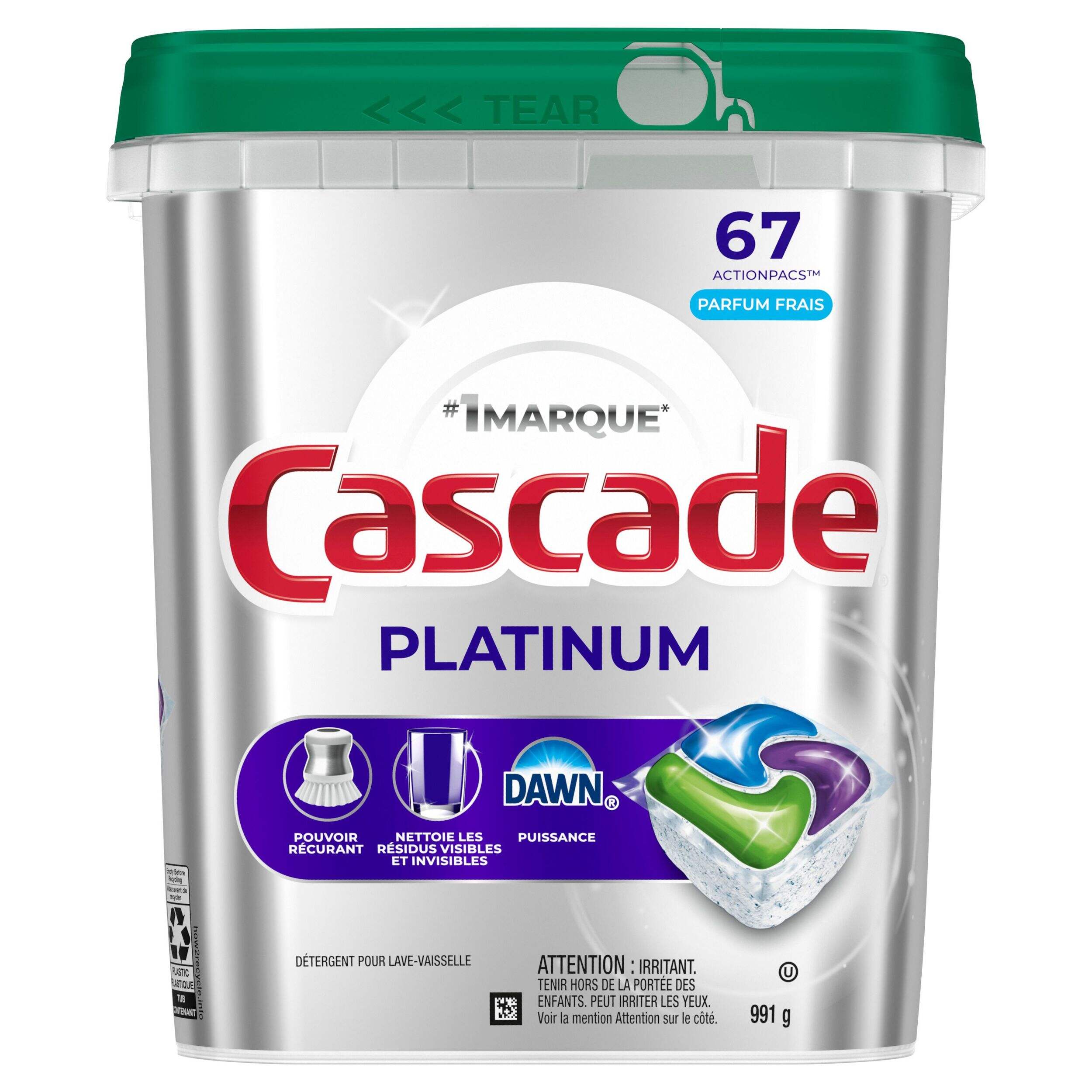 Capsules pour lave-vaisselle Cascade Platinum ActionPacs, frais, paq. 67 Front_Flat
