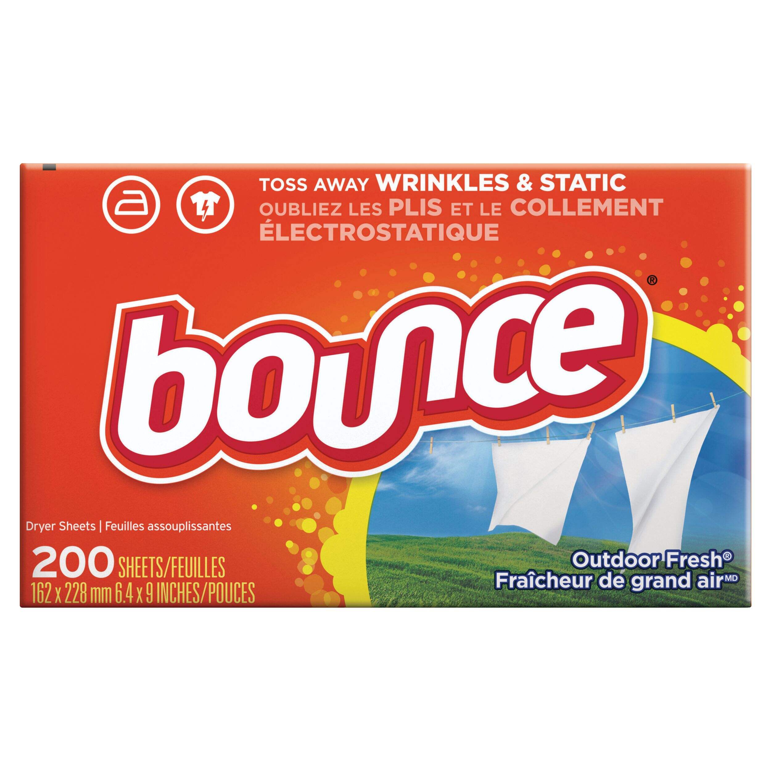 Bounce Dryer Fabric Softener Sheets, 200 Sheets, Outdoor Fresh Scent Front_Flat