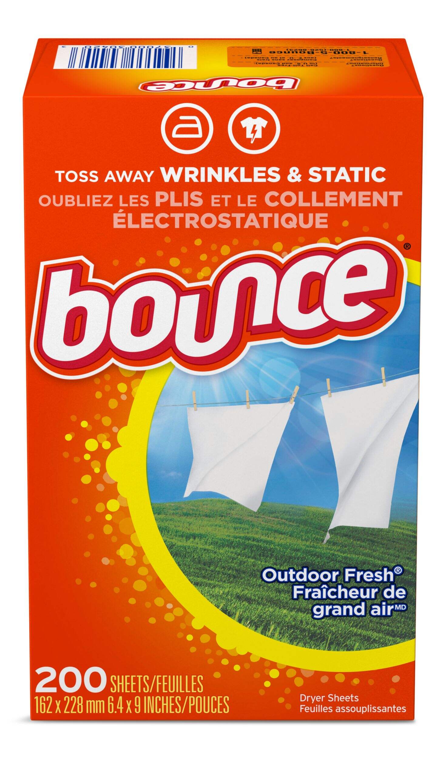 Bounce Dryer Sheets, 200 Sheets, Outdoor Fresh Scent Fabric Softener