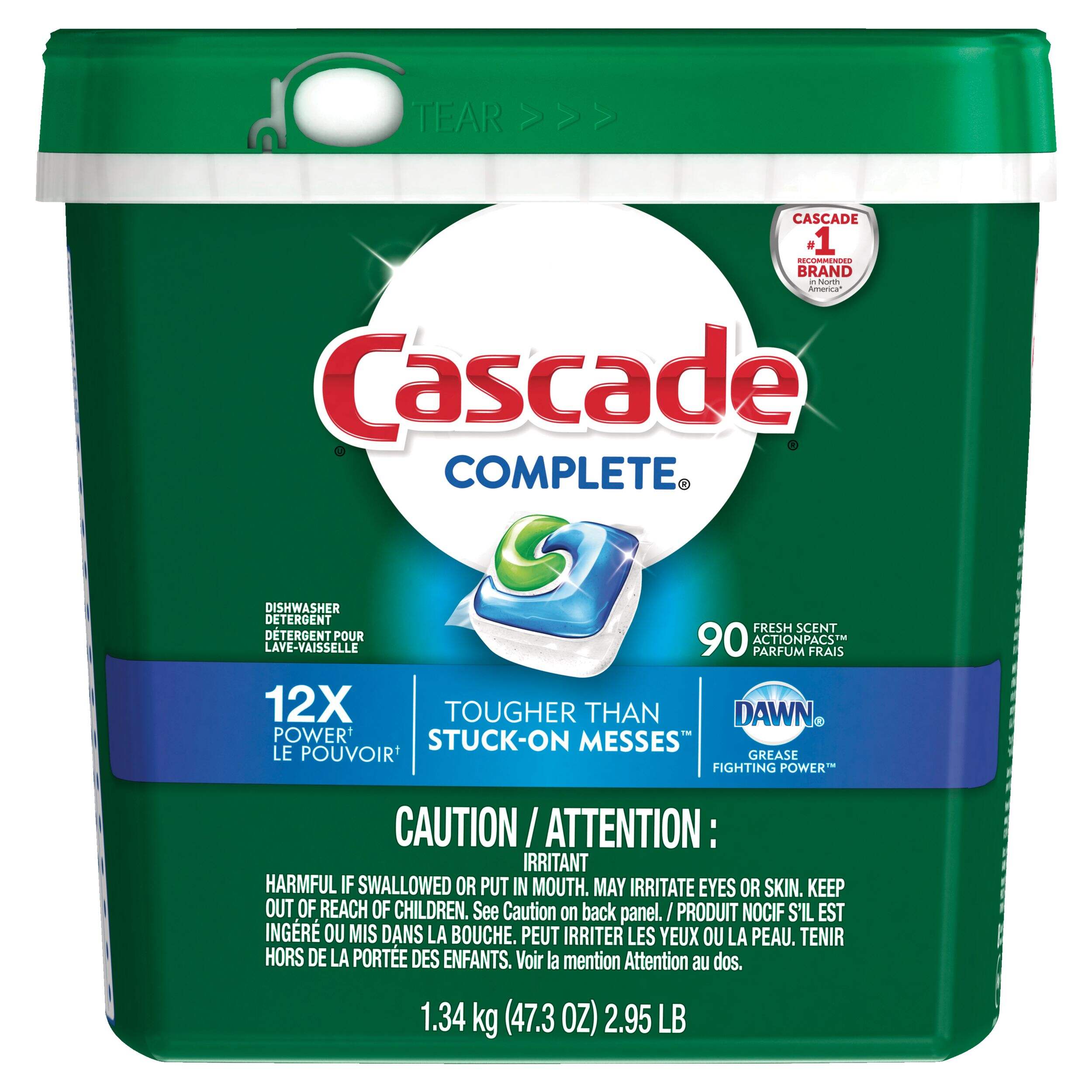 Cascade Complete ActionPacs, Dishwasher Detergent Pods, Fresh, 90 Count Front_Flat