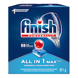 Pastilles de détergent tout-en-un pour lave-vaisselle Finish Powerball Max, parfum frais, paq. 55 Front_Elevated