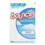 Bounce Free & Gentle Fabric Softener Dryer Sheets, 200 sheets Front_Flat
