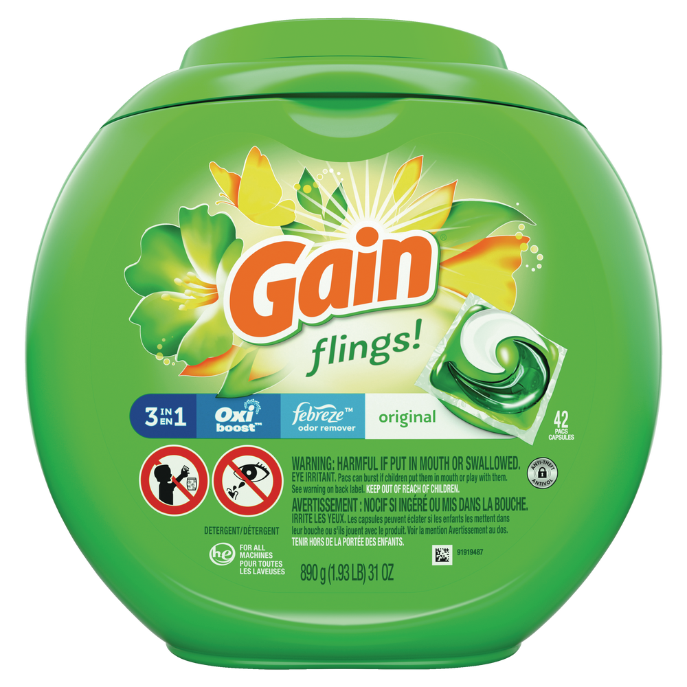 Gain Flings Laundry Detergent Pacs with Oxi Boost & Febreze, Original