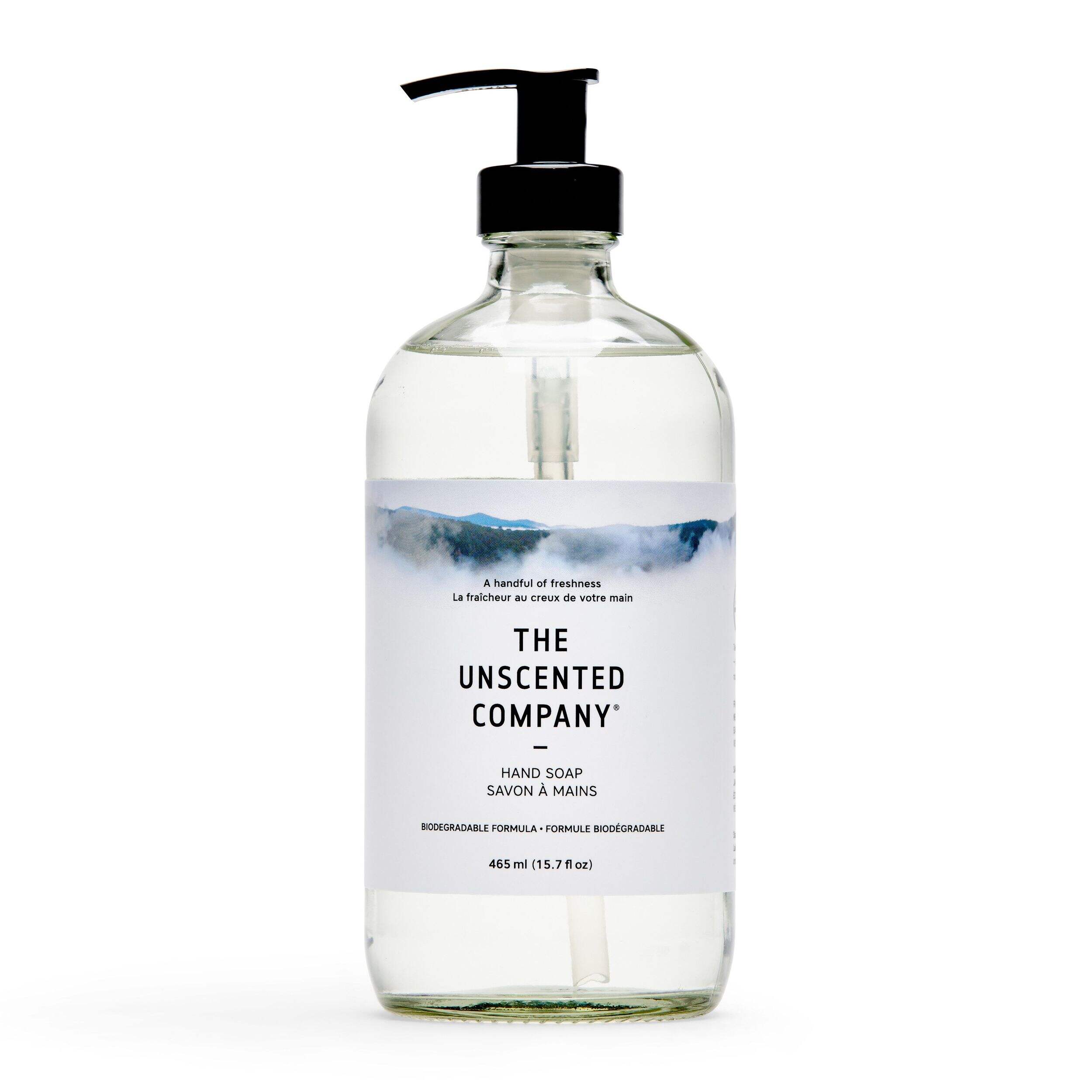 The Unscented Company Gel Hand Soap with Pump, Glass Bottle, Unscented, 465-mL Front_Flat
