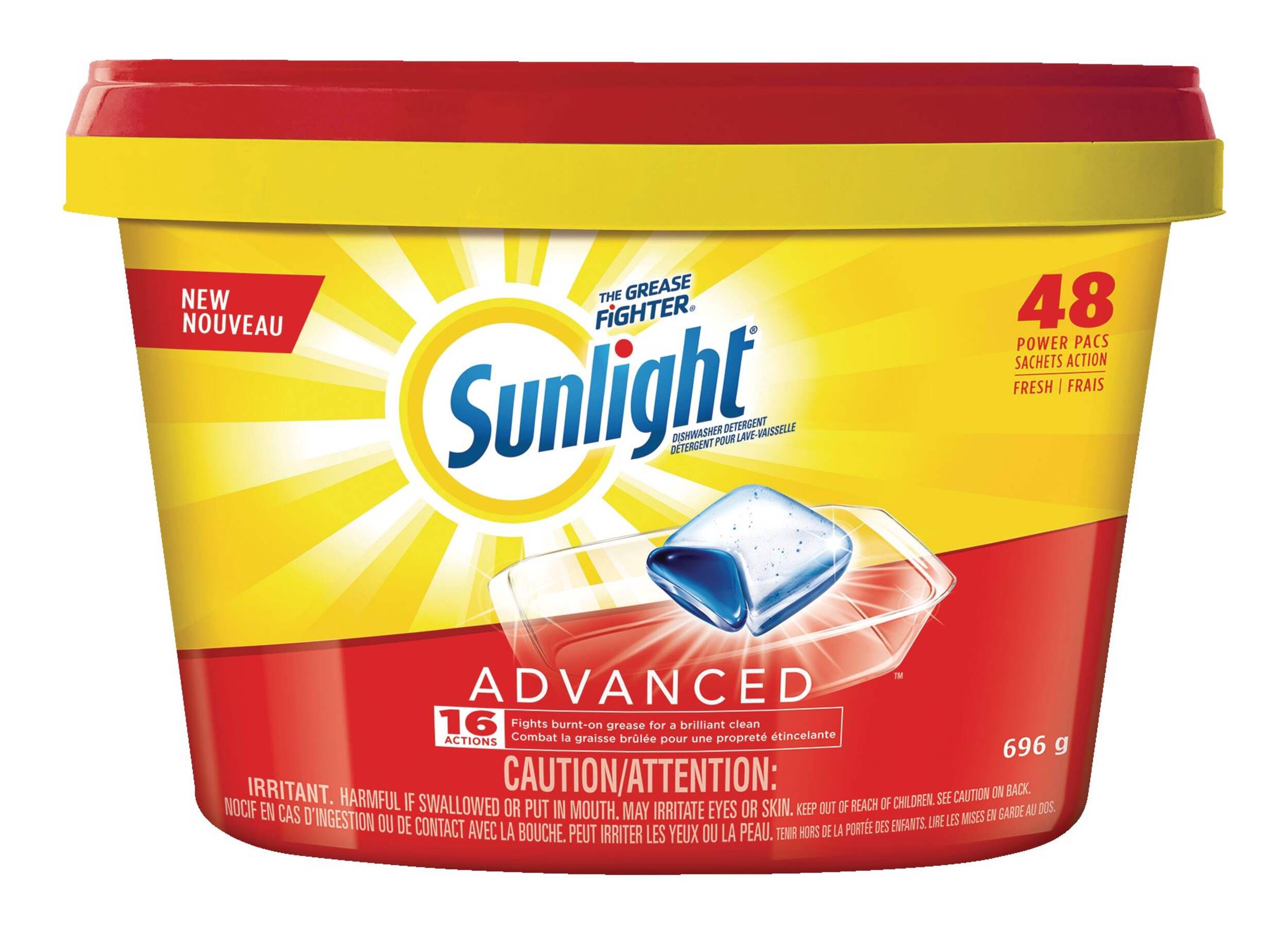 Sunlight Advanced Dishwasher Detergent Tabs, Lemon Scent, 48-pk Front_Flat