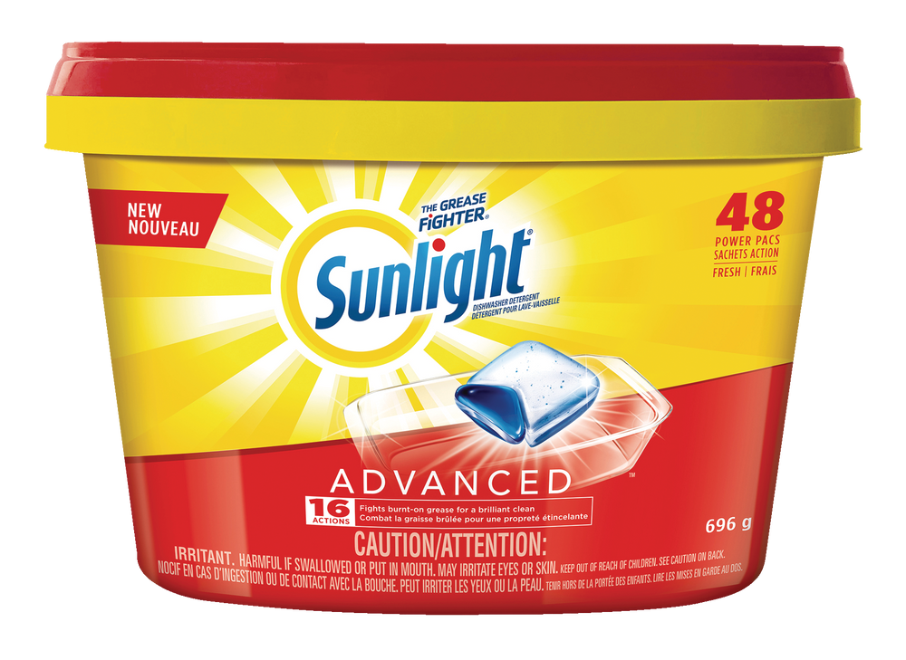 Sunlight Advanced Dishwasher Detergent Tabs, Lemon Scent, 48pk
